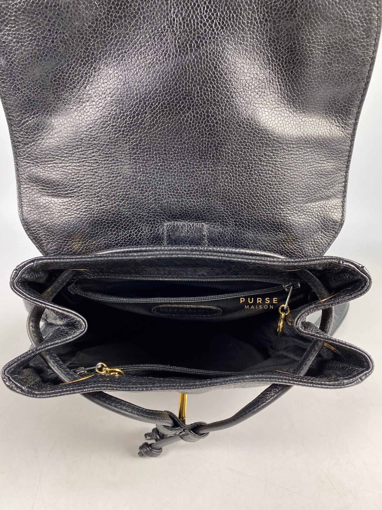 Chanel Vintage Triple CC Backpack in Black Caviar Leather and 24k Gold Hardware (Series 4)