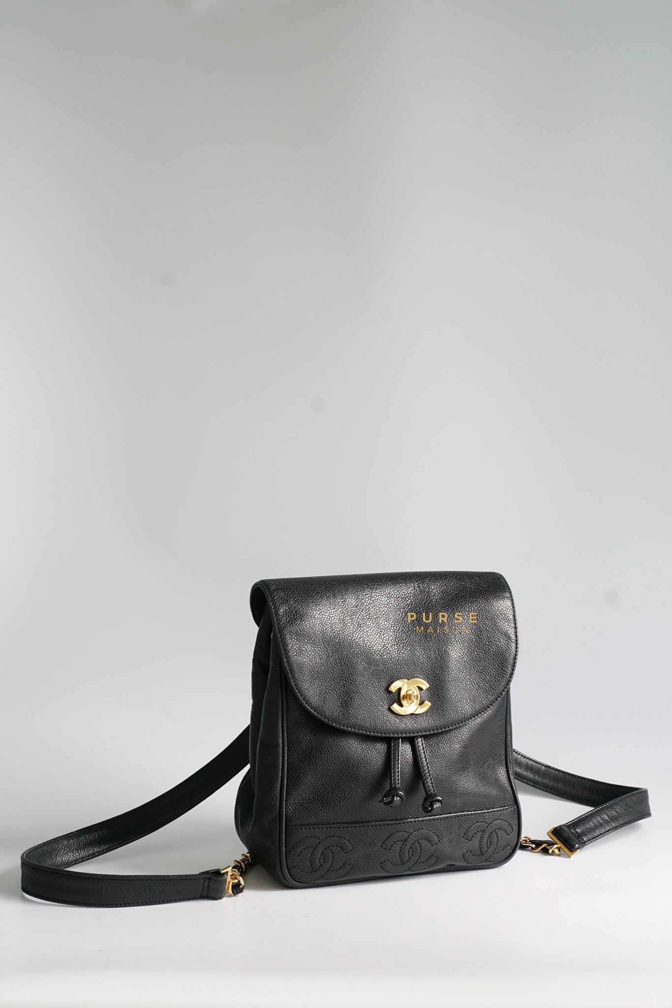 Chanel Vintage Triple CC Backpack in Black Caviar Leather and 24k Gold Hardware (Series 4)