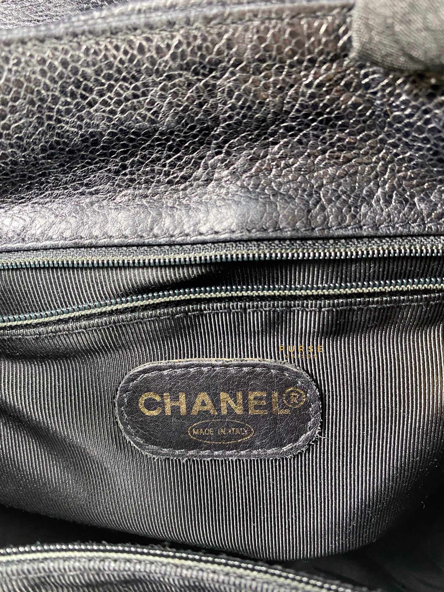 Chanel Vintage Triple CC Backpack in Black Caviar Leather and 24k Gold Hardware (Series 4)