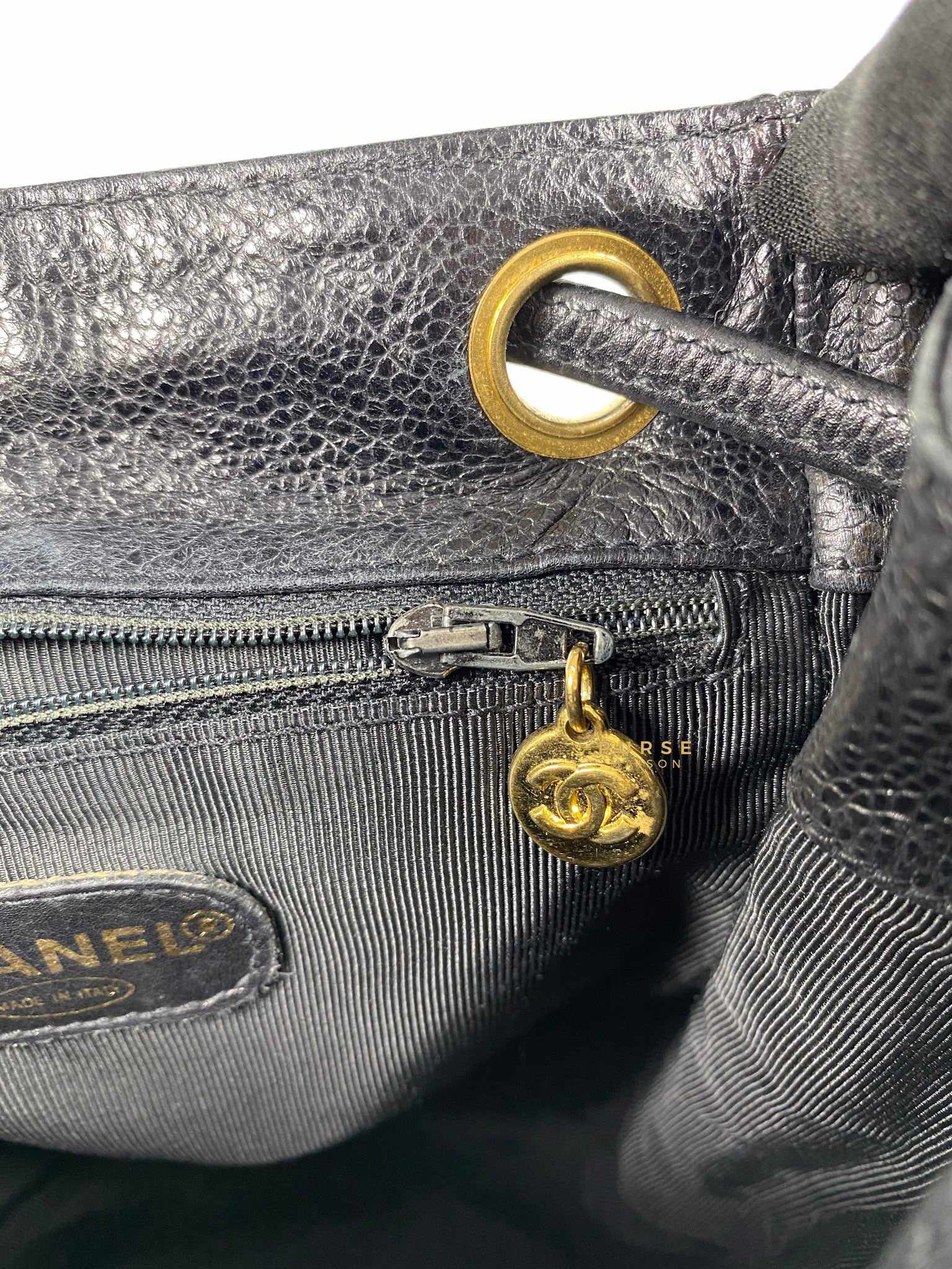 Chanel Vintage Triple CC Backpack in Black Caviar Leather and 24k Gold Hardware (Series 4)