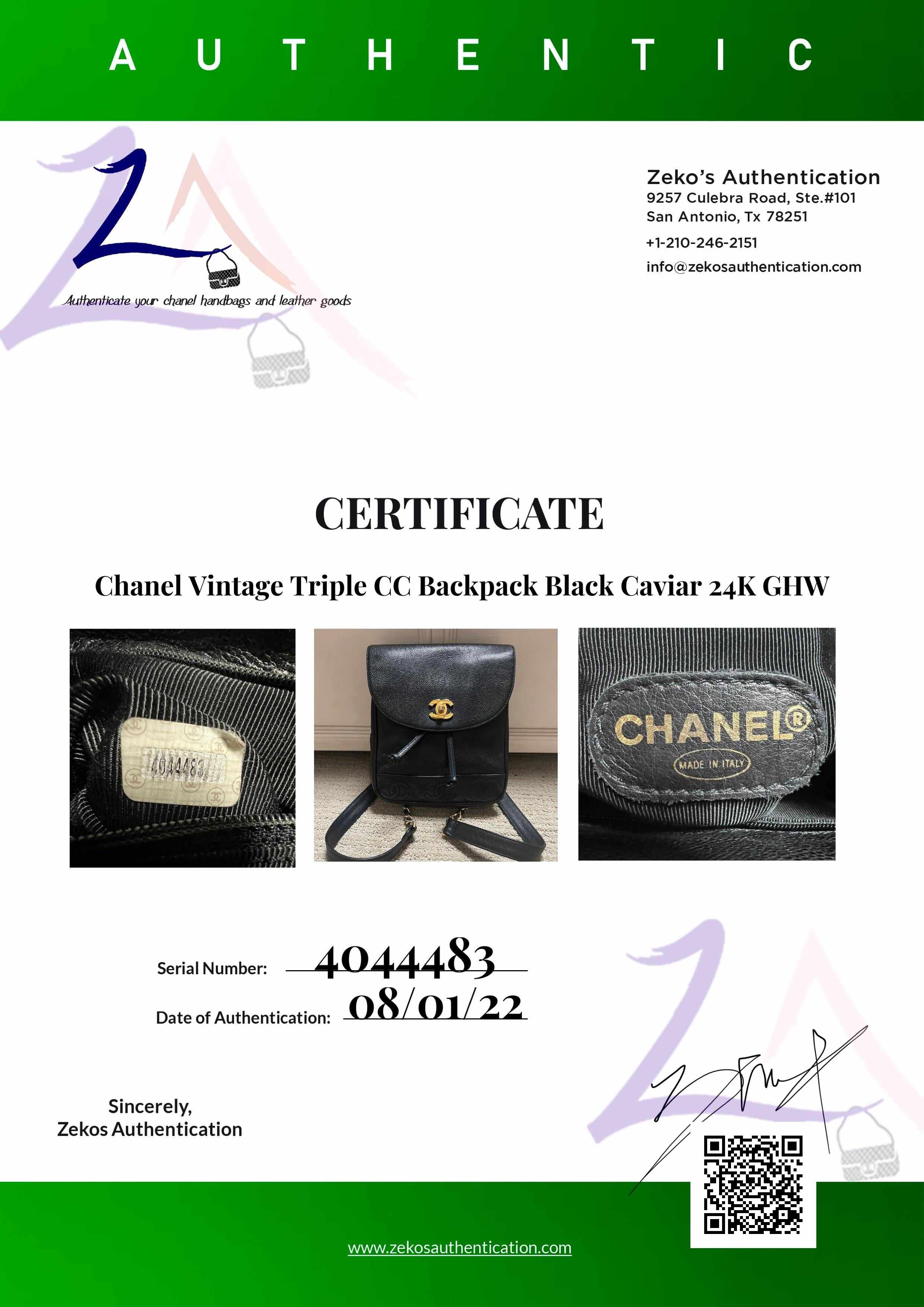 Chanel Vintage Triple CC Backpack in Black Caviar Leather and 24k Gold Hardware (Series 4)