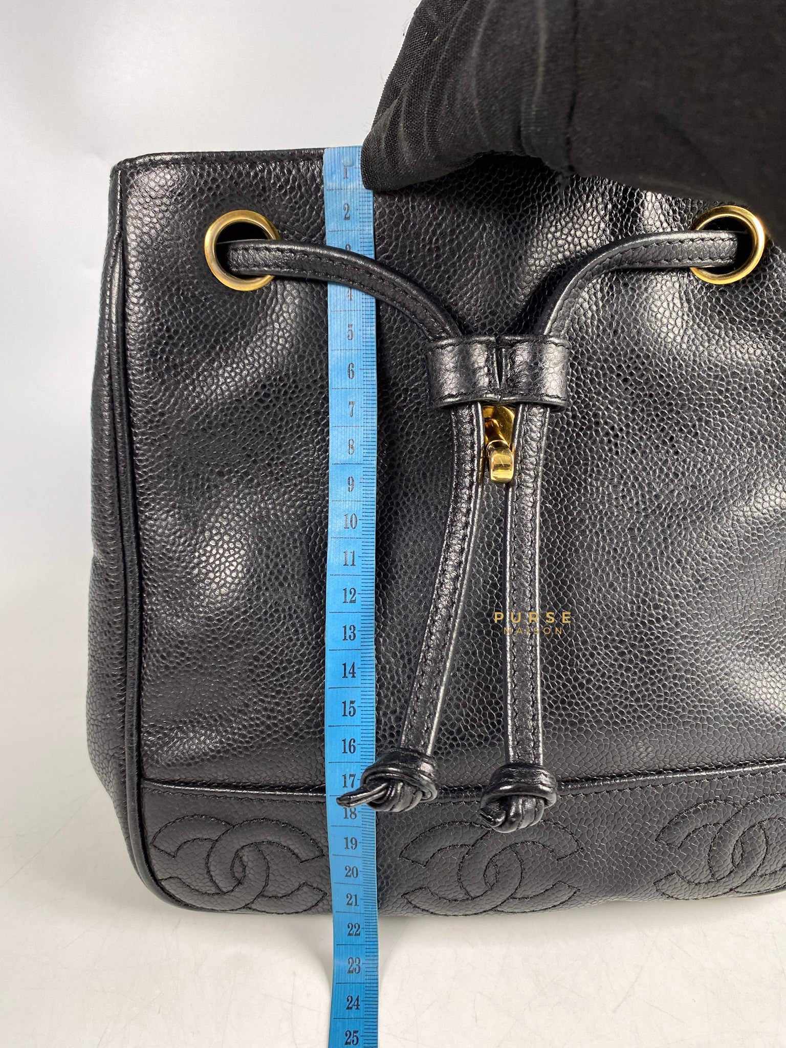 Chanel Vintage Triple CC Backpack in Black Caviar Leather and 24k Gold Hardware (Series 4)