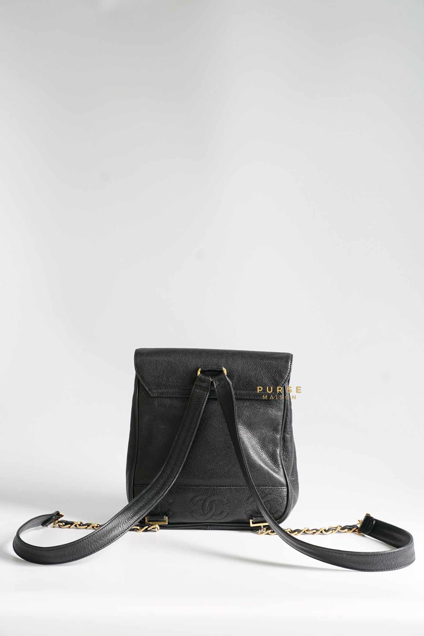 Chanel Vintage Triple CC Backpack in Black Caviar Leather and 24k Gold Hardware (Series 4)