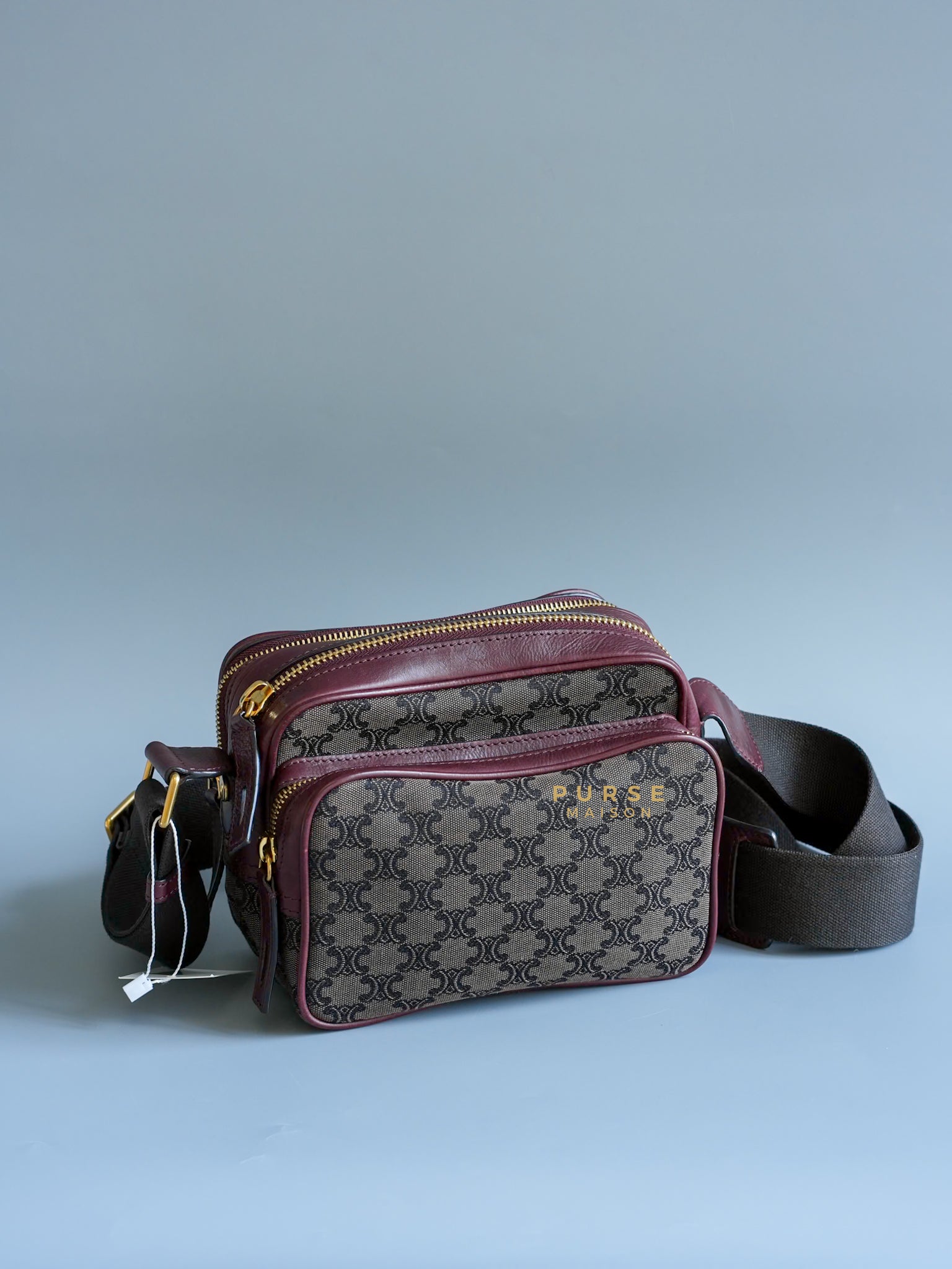 Vintage Triple Zip Messenger Bag in Brown Canvas | Purse Maison Luxury Bags Shop