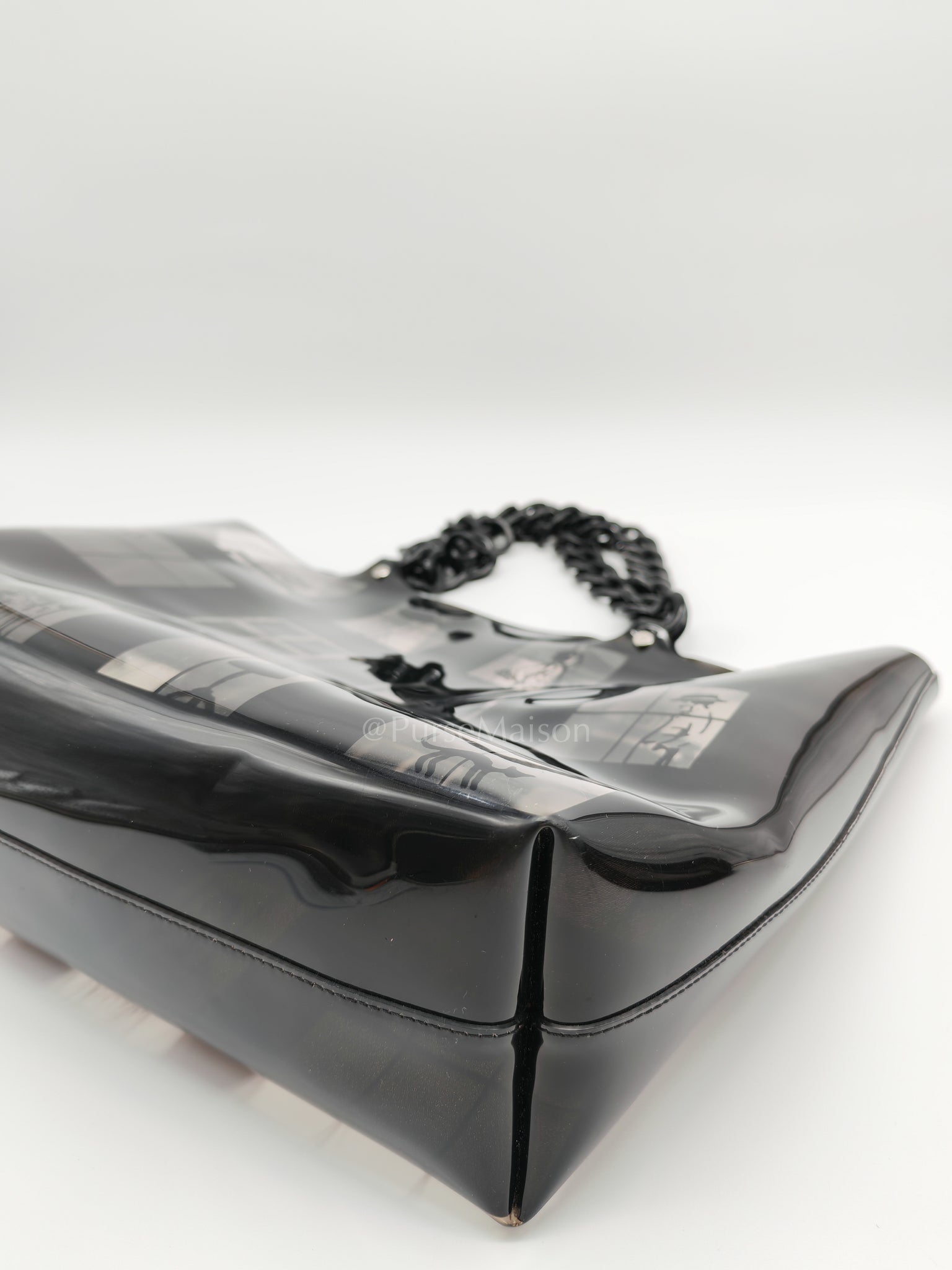 Vinyl Coco Window Tote Bag with Free Cosmetic Pouch in Silver Hardware (Series 8) | Purse Maison Luxury Bags Shop