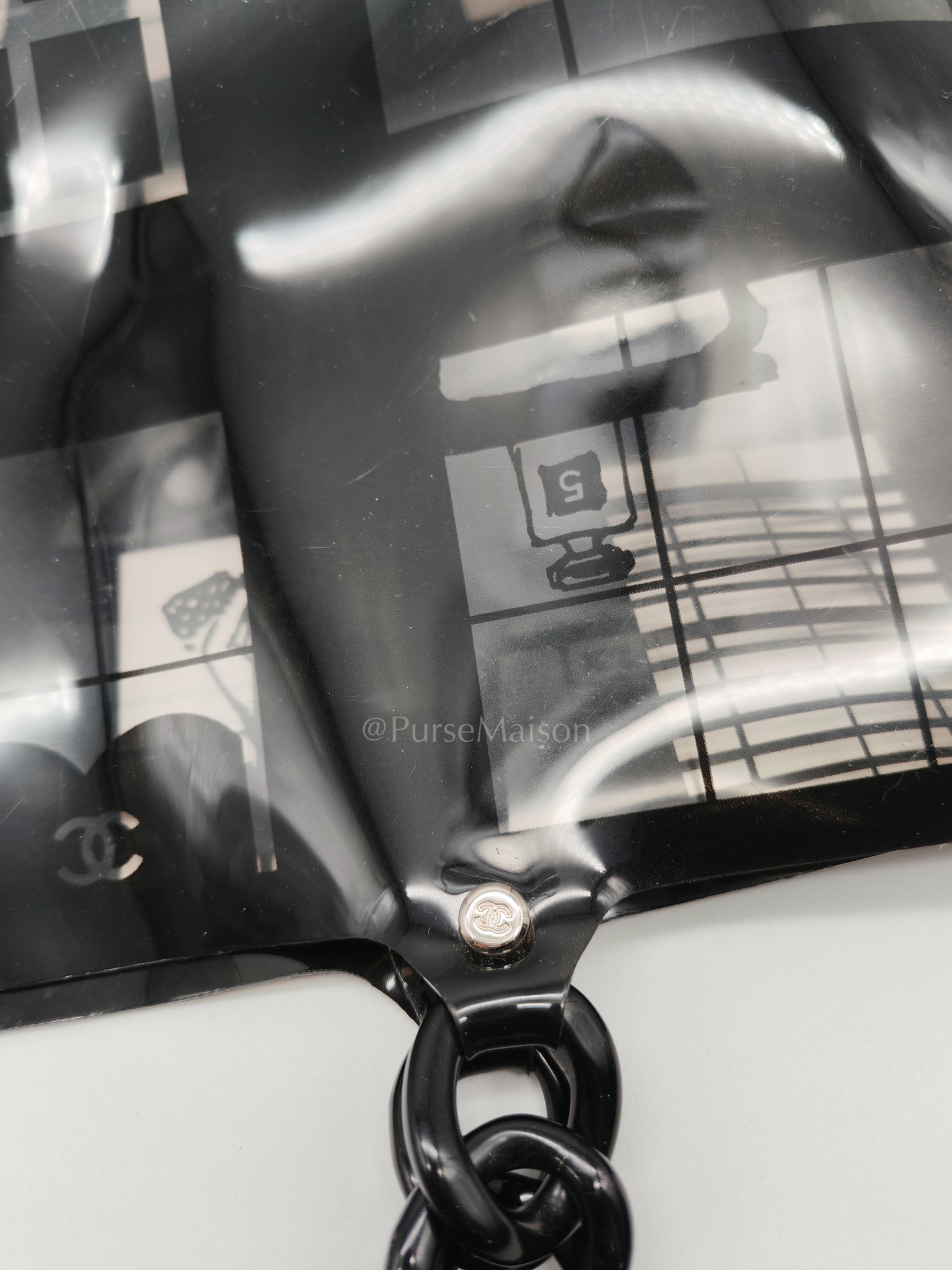 Vinyl Coco Window Tote Bag with Free Cosmetic Pouch in Silver Hardware (Series 8) | Purse Maison Luxury Bags Shop