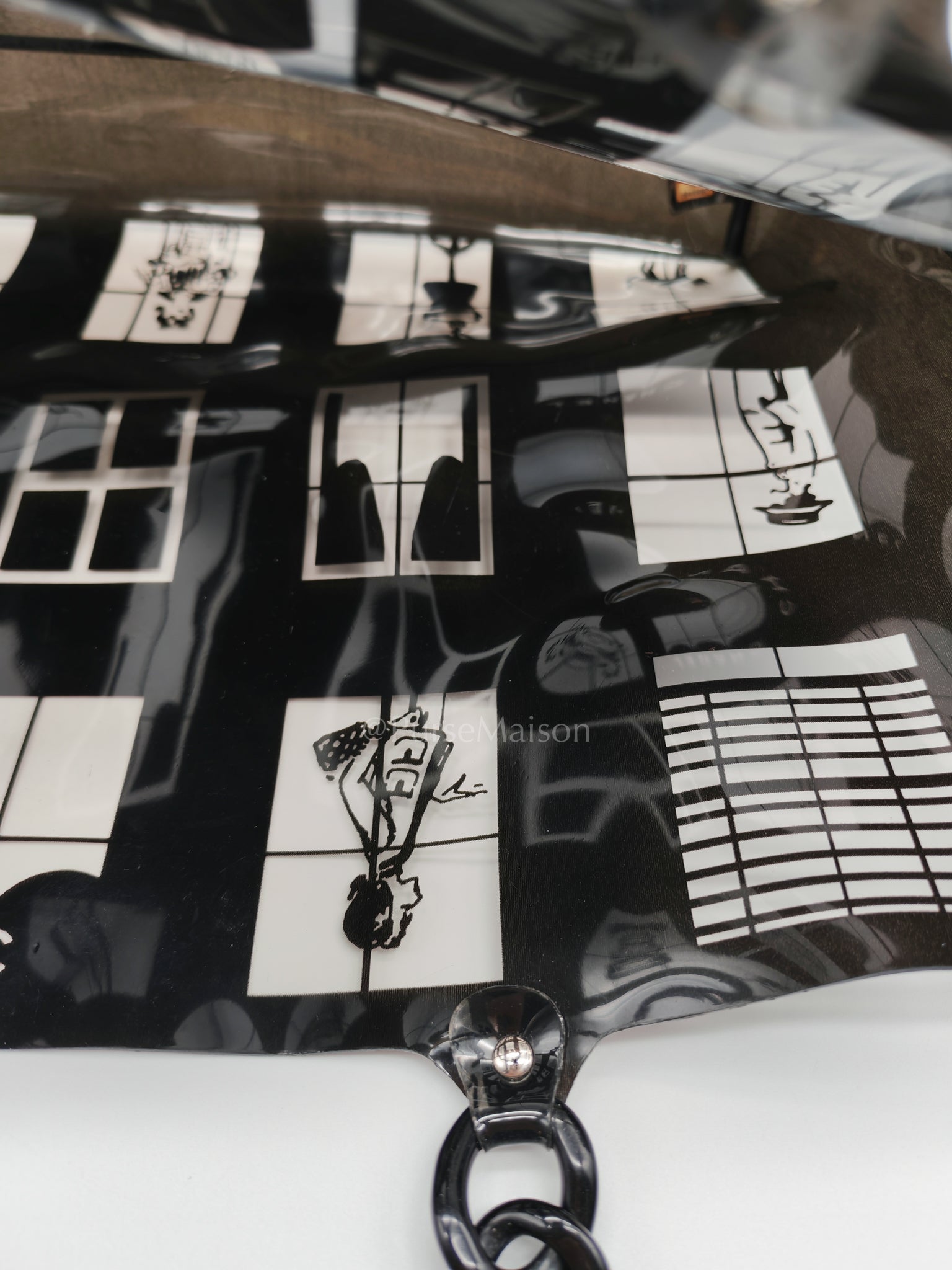 Vinyl Coco Window Tote Bag with Free Cosmetic Pouch in Silver Hardware (Series 8) | Purse Maison Luxury Bags Shop