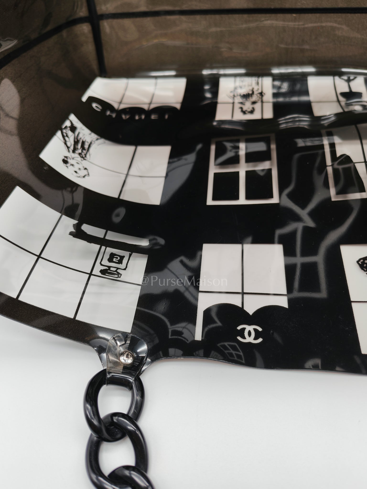 Vinyl Coco Window Tote Bag with Free Cosmetic Pouch in Silver Hardware (Series 8) | Purse Maison Luxury Bags Shop