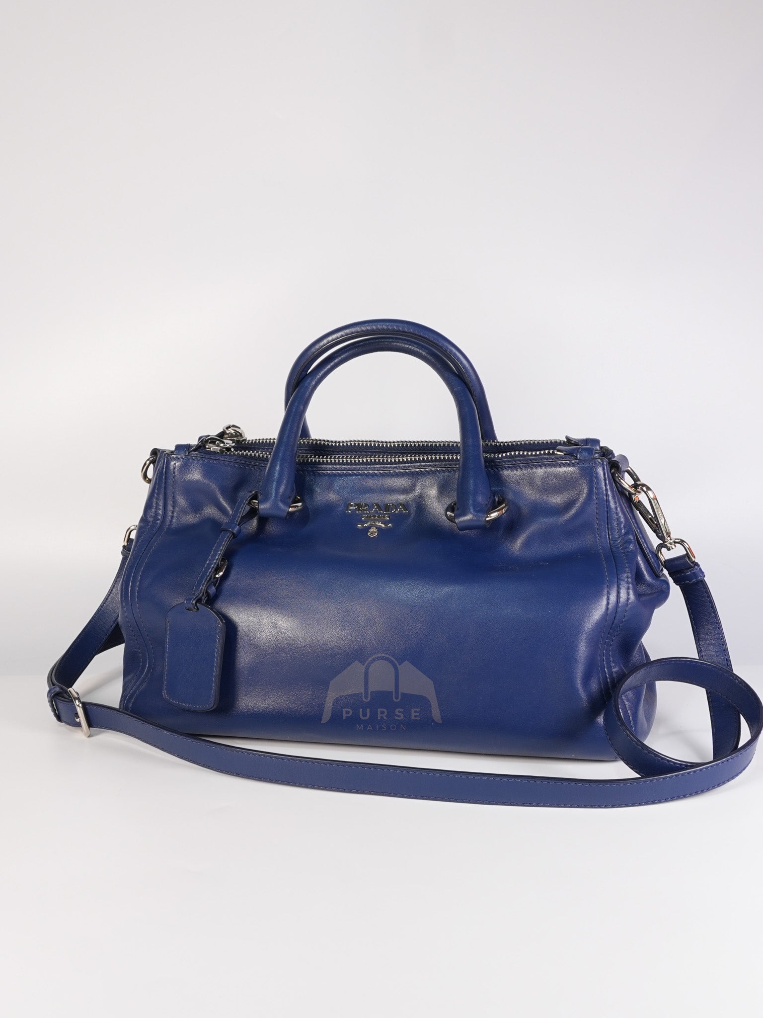 Vitello Daino Blue Soft Calf Leather Two-way Shoulder Bag | Purse Maison Luxury Bags Shop