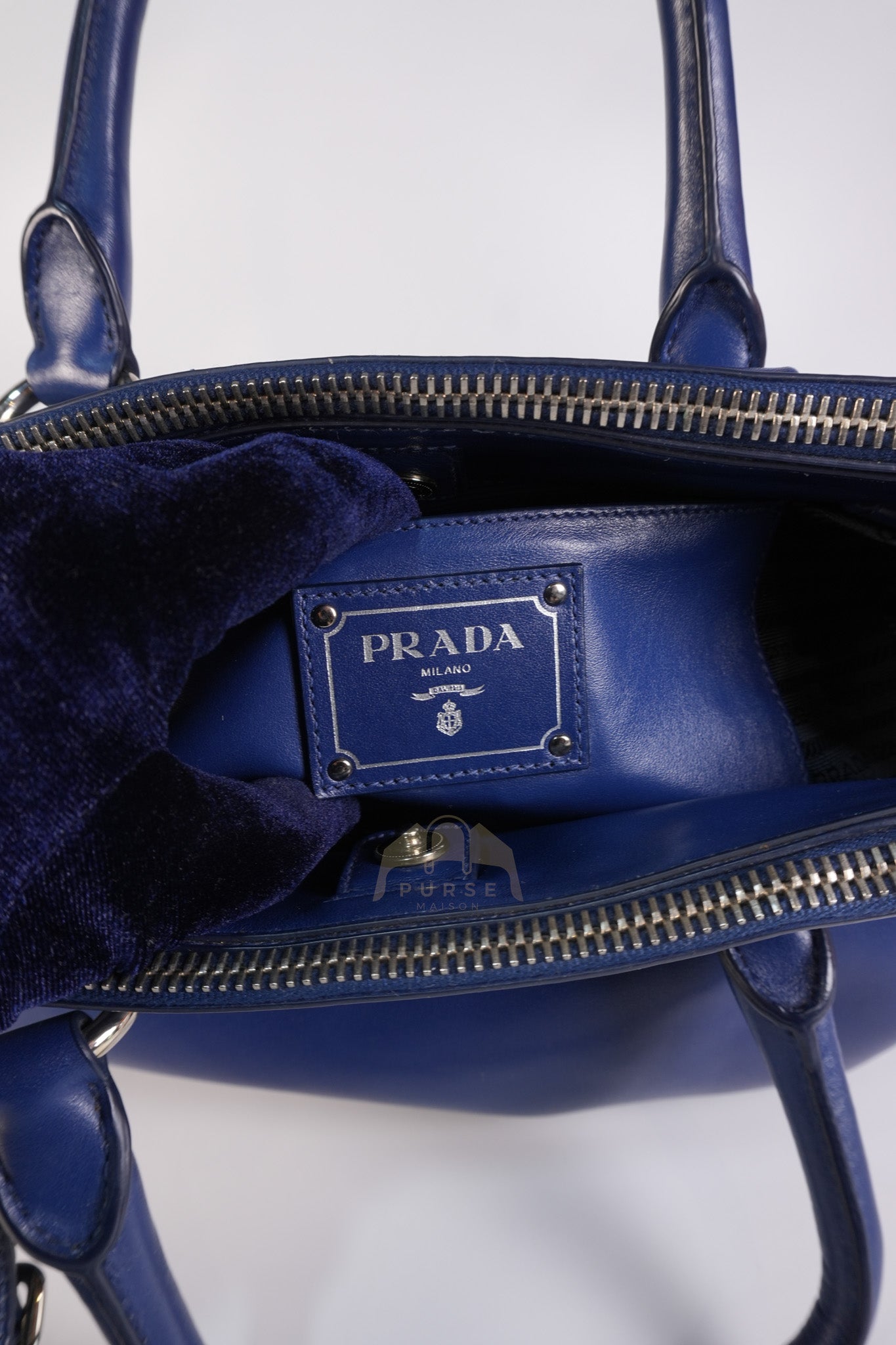 Vitello Daino Blue Soft Calf Leather Two-way Shoulder Bag | Purse Maison Luxury Bags Shop