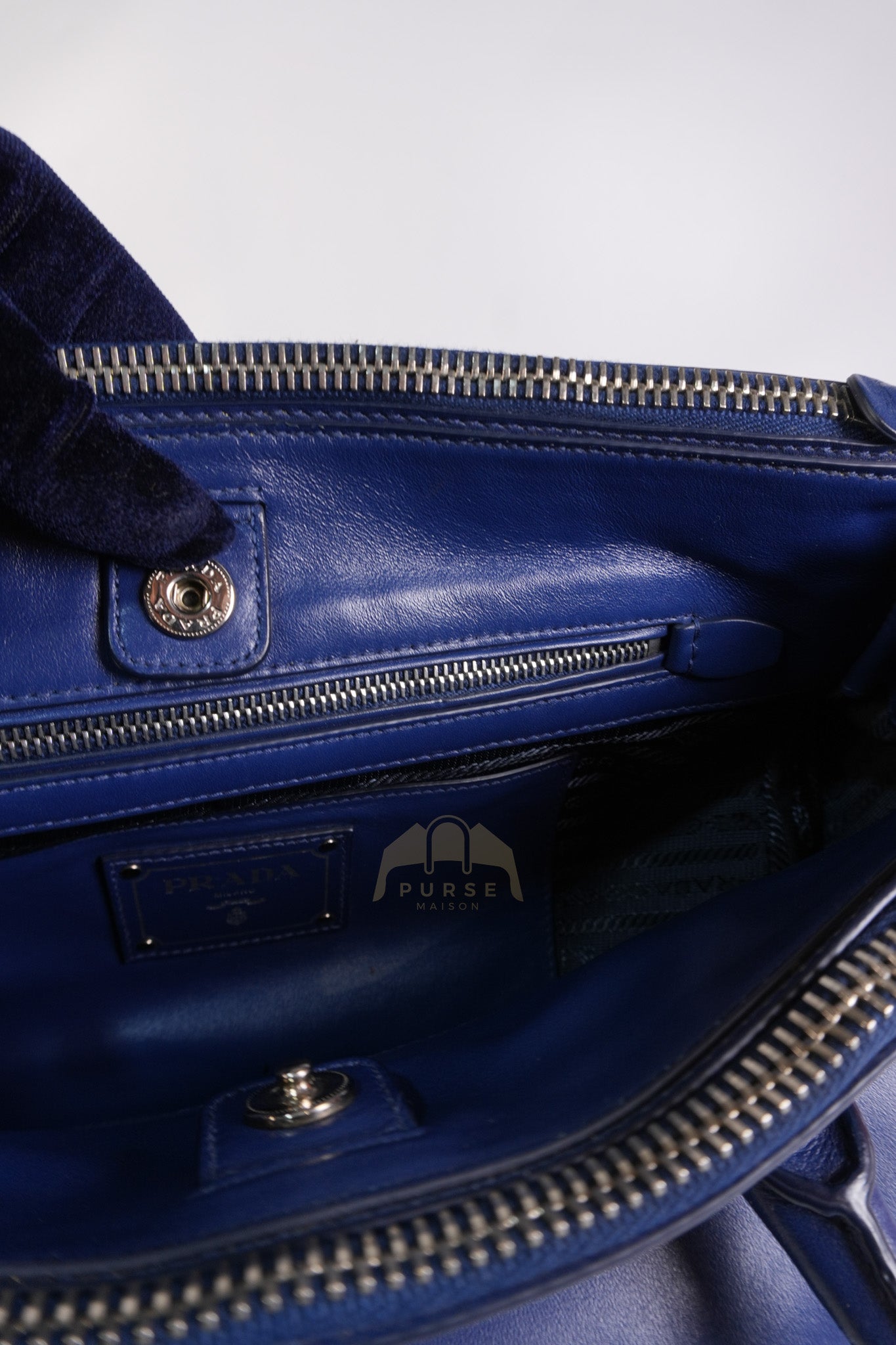 Vitello Daino Blue Soft Calf Leather Two-way Shoulder Bag | Purse Maison Luxury Bags Shop