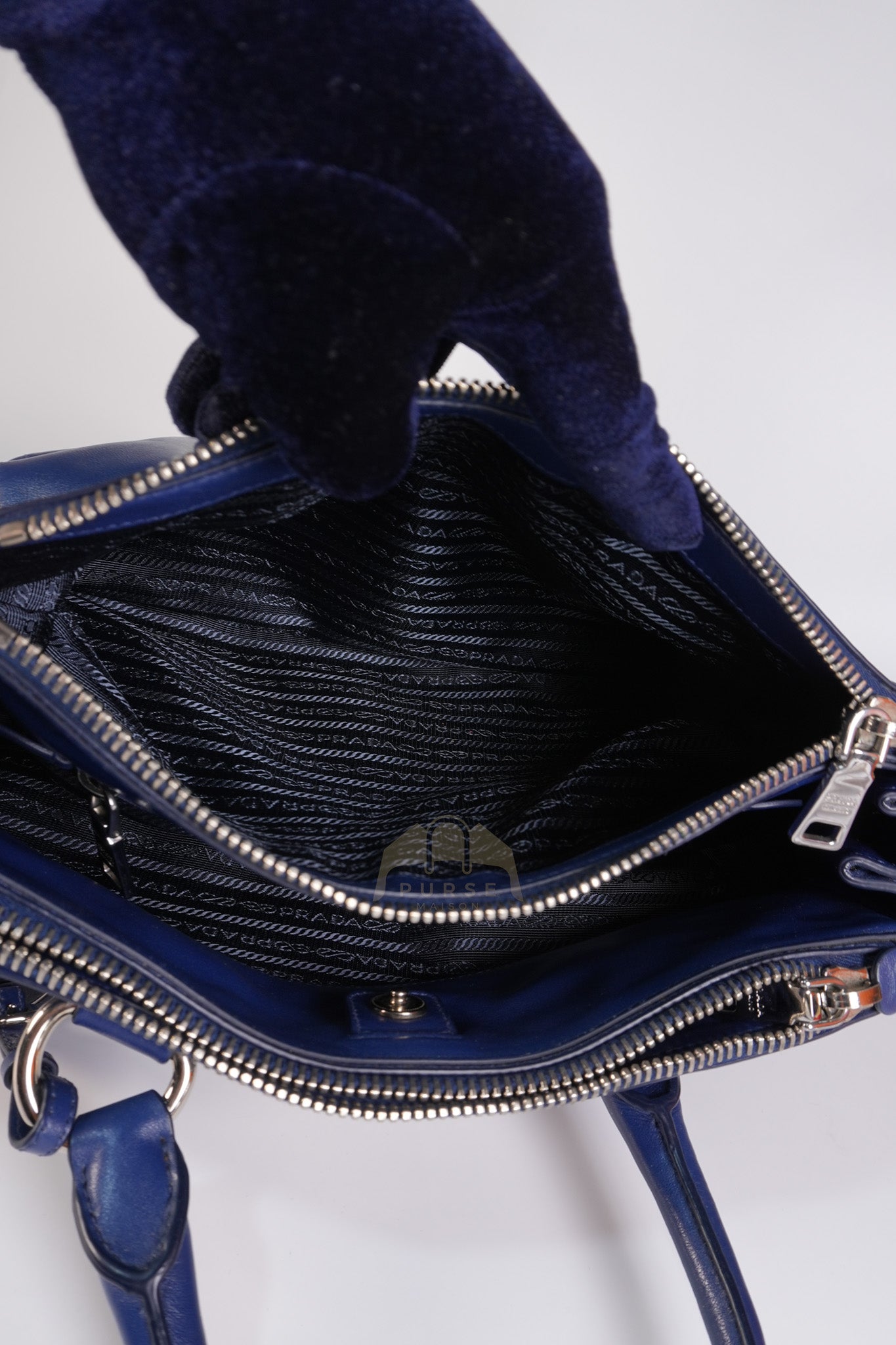 Vitello Daino Blue Soft Calf Leather Two-way Shoulder Bag | Purse Maison Luxury Bags Shop