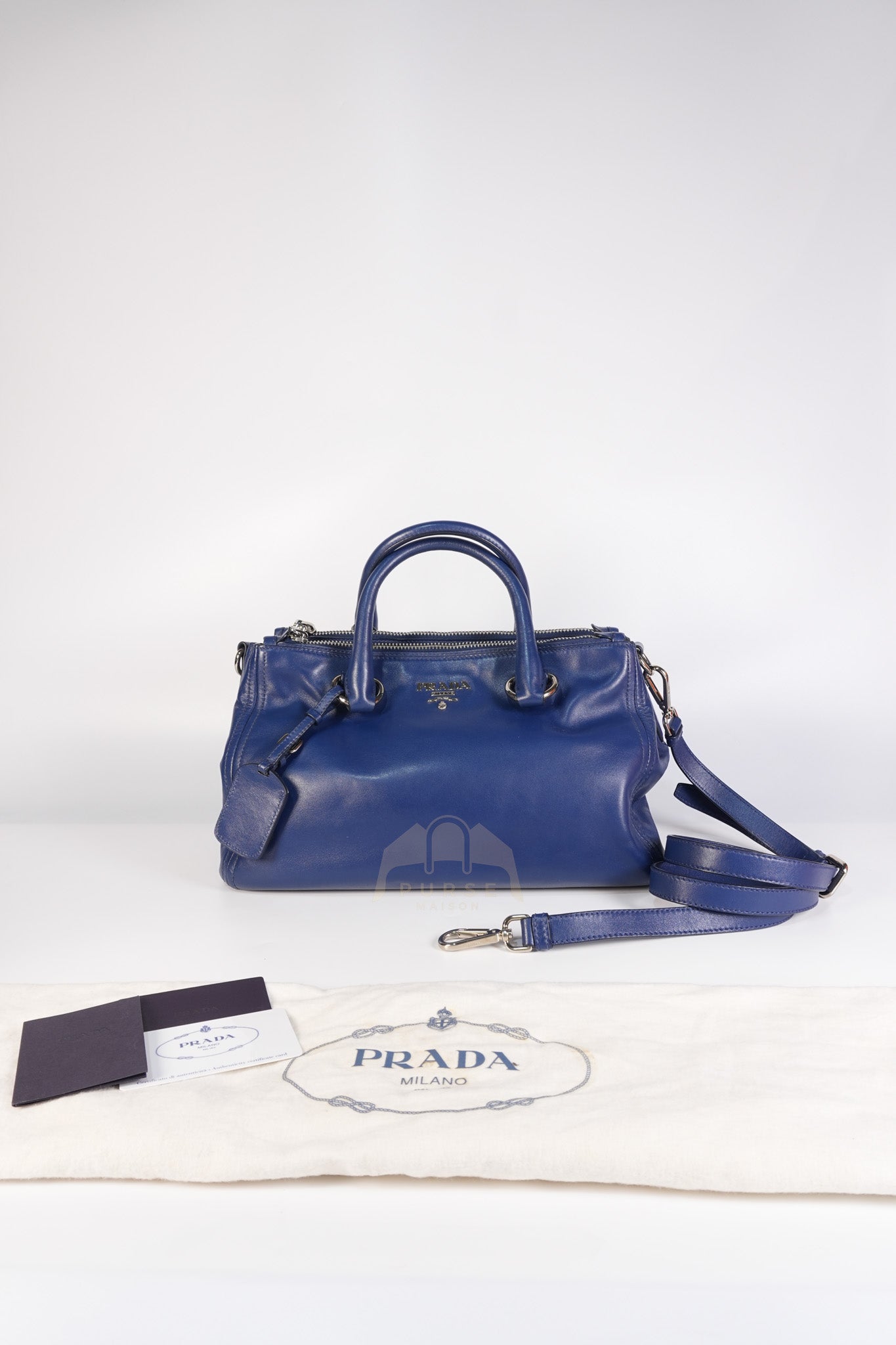 Vitello Daino Blue Soft Calf Leather Two-way Shoulder Bag | Purse Maison Luxury Bags Shop