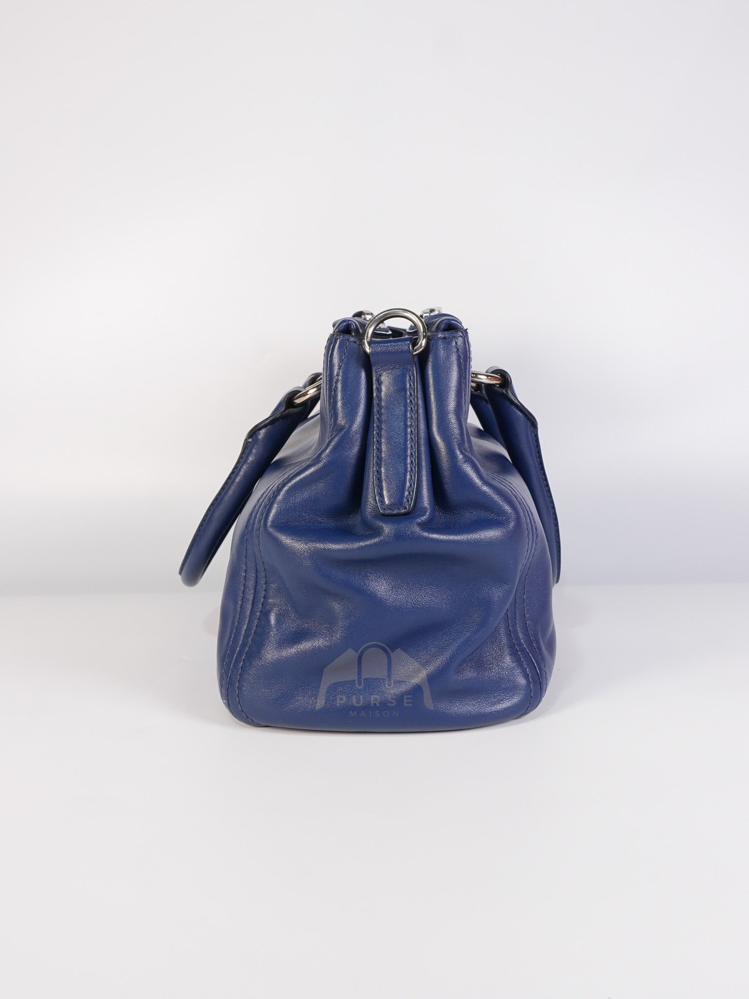 Vitello Daino Blue Soft Calf Leather Two-way Shoulder Bag | Purse Maison Luxury Bags Shop