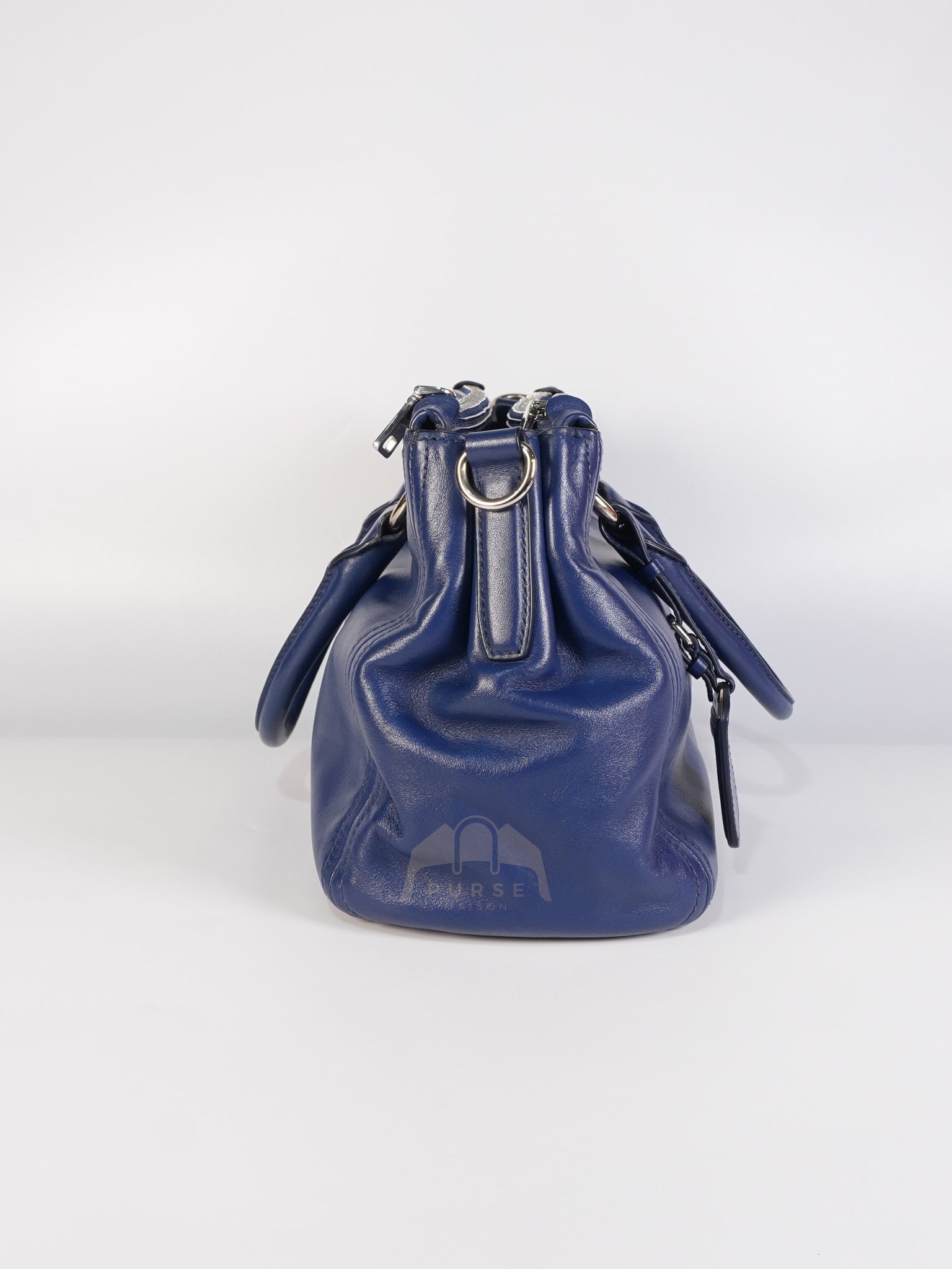 Vitello Daino Blue Soft Calf Leather Two-way Shoulder Bag | Purse Maison Luxury Bags Shop