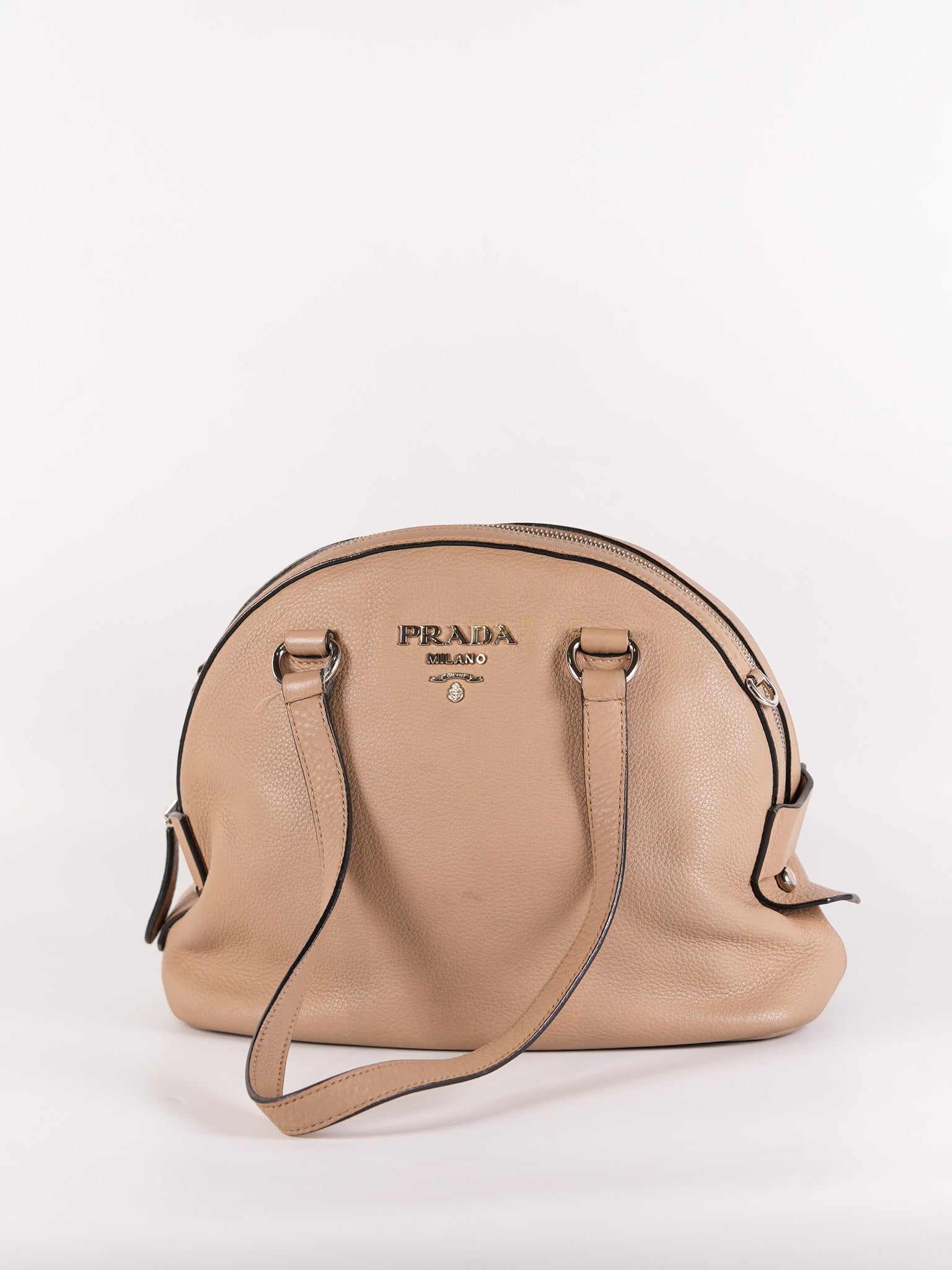 Vitello Daino Shoulder Bag in Dark Beige Leather | Purse Maison Luxury Bags Shop