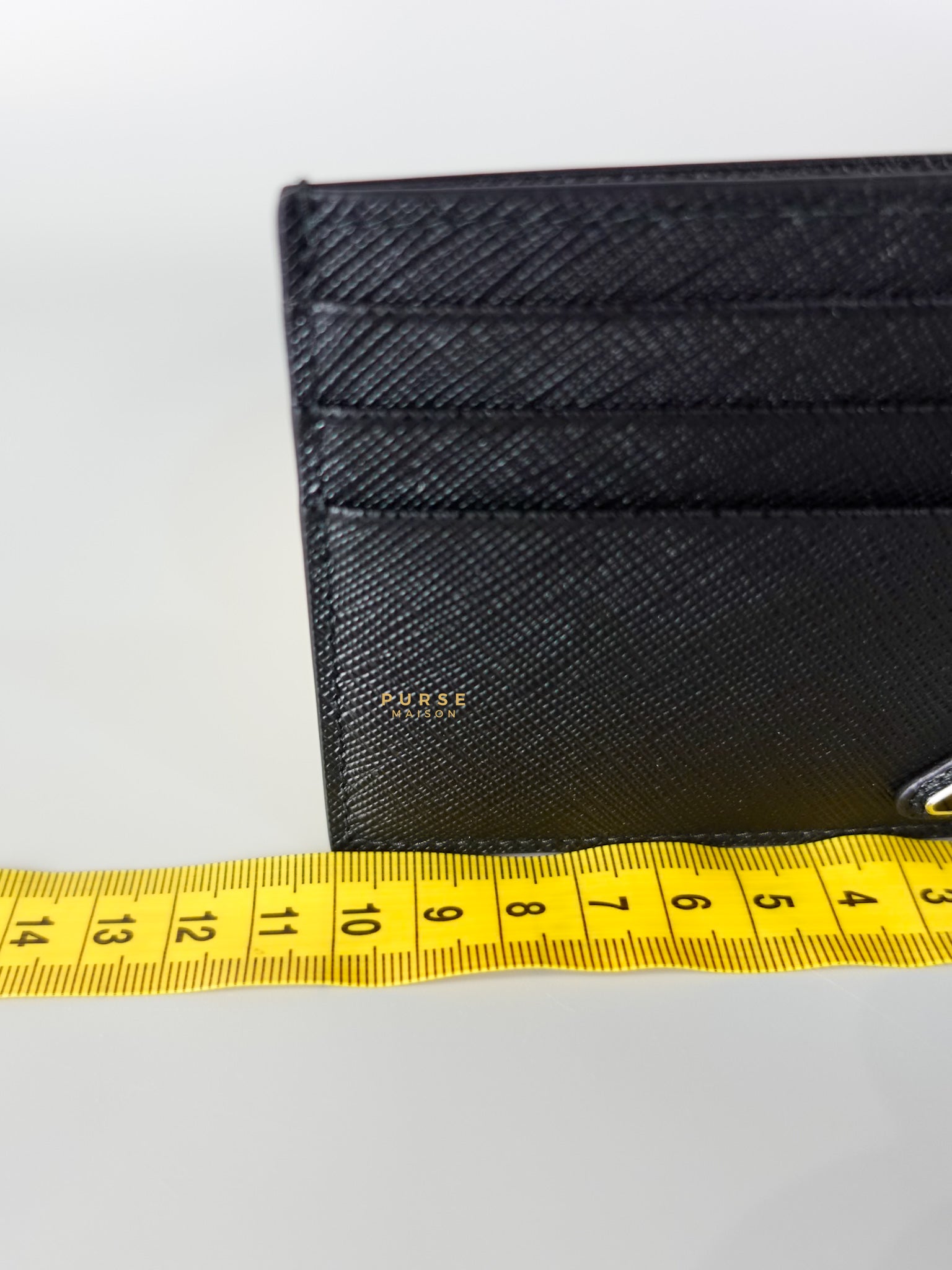 Vitello Micro Grain Triangle Logo Black Card Holder Wallet | Purse Maison Luxury Bags Shop