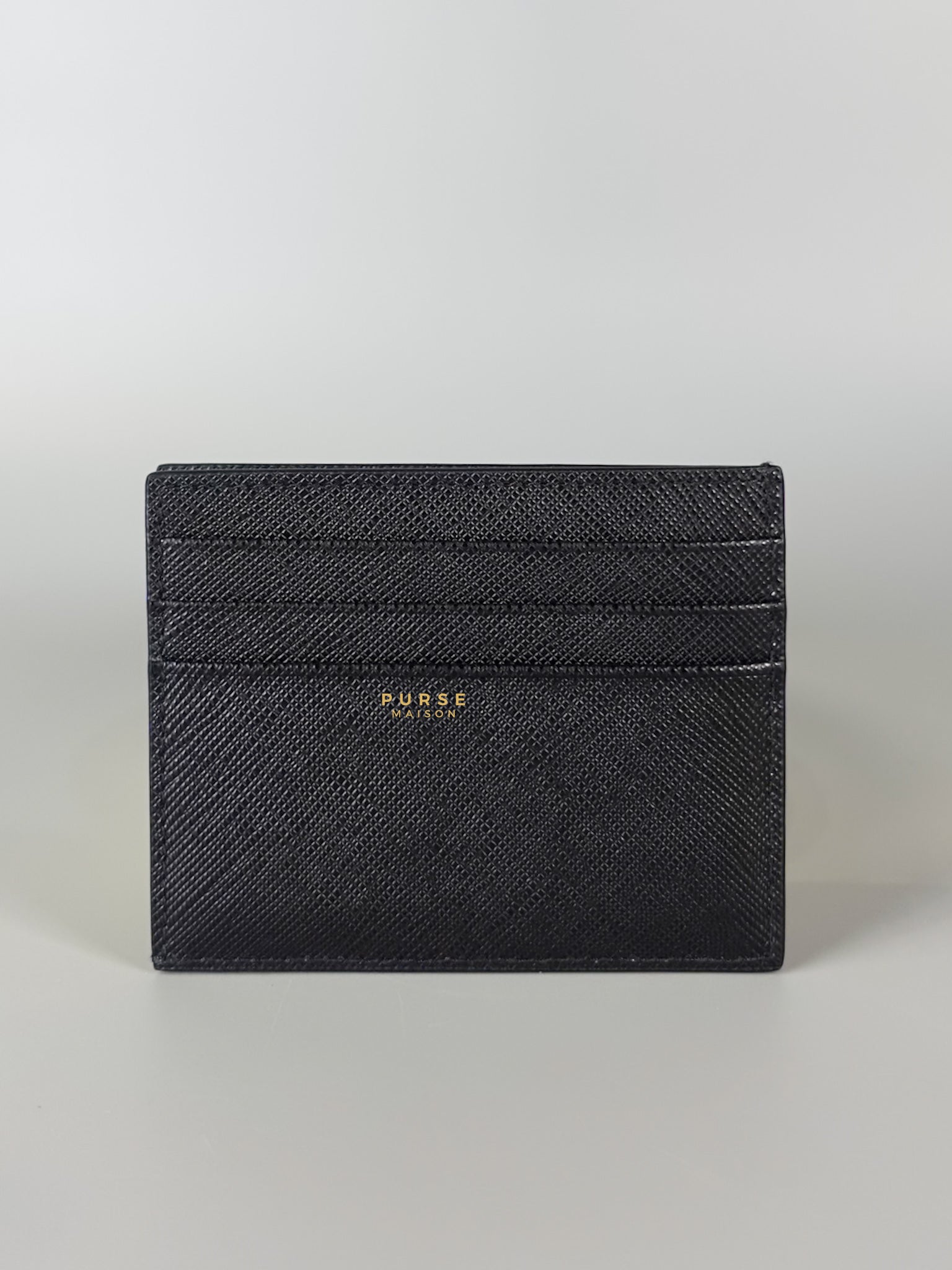 Vitello Micro Grain Triangle Logo Black Card Holder Wallet | Purse Maison Luxury Bags Shop