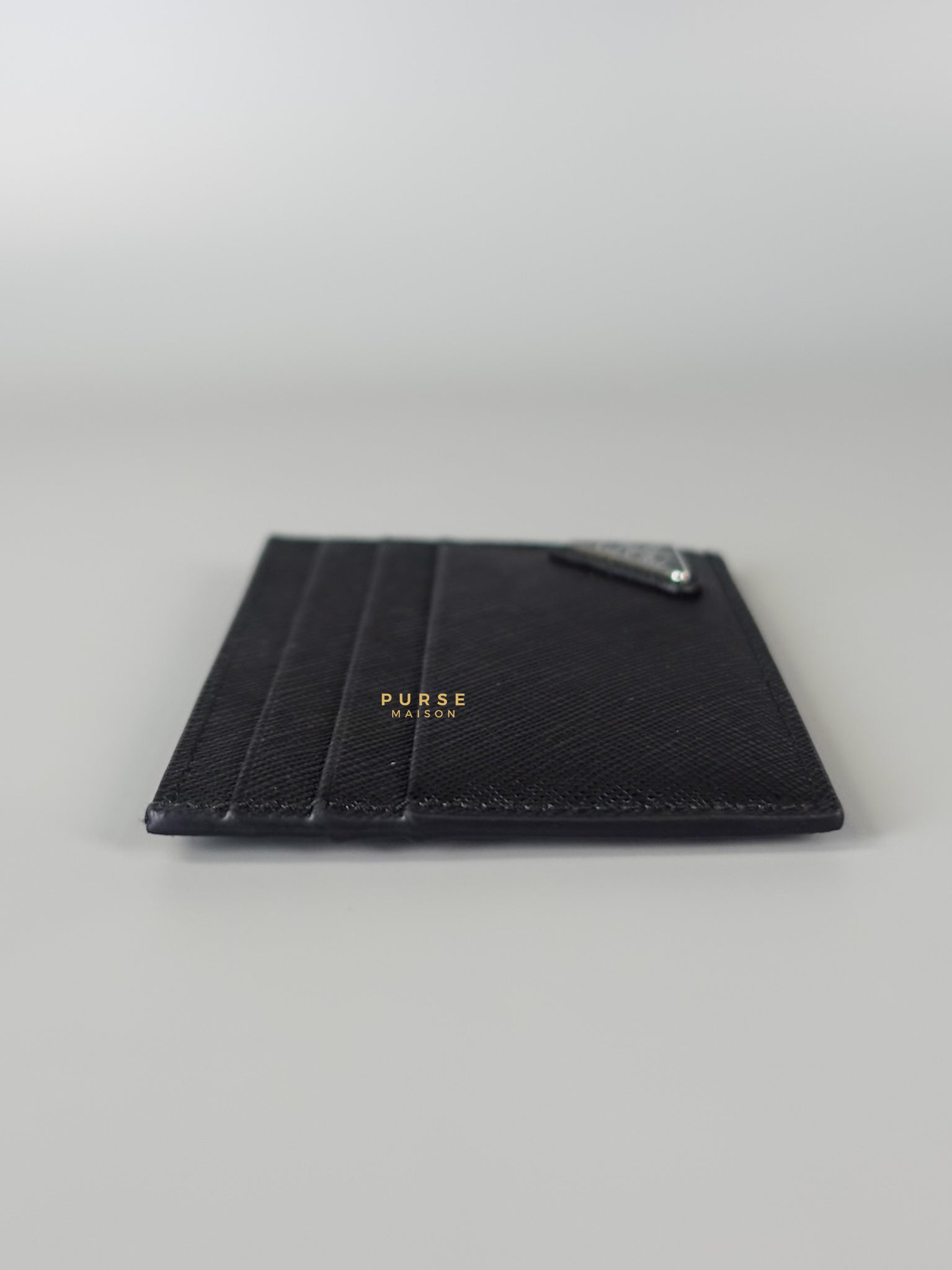 Vitello Micro Grain Triangle Logo Black Card Holder Wallet | Purse Maison Luxury Bags Shop