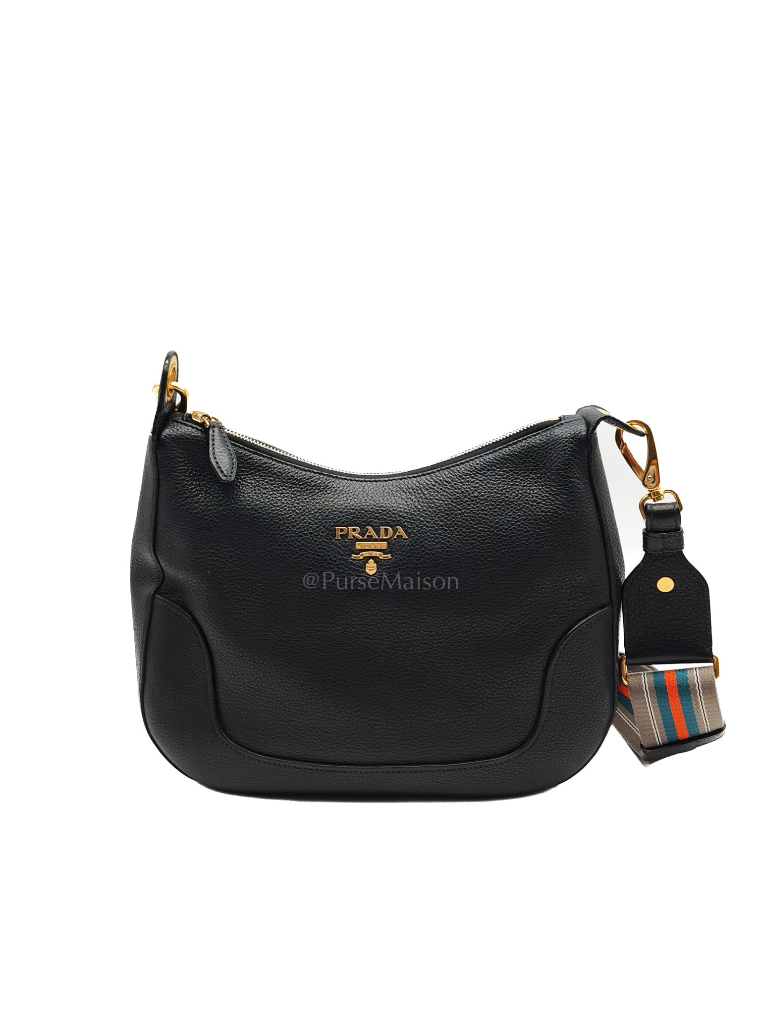 Vitello Phenix Hobo Bag in Black Pebbled Calfskin Leather & Gold Hardware | Purse Maison Luxury Bags Shop