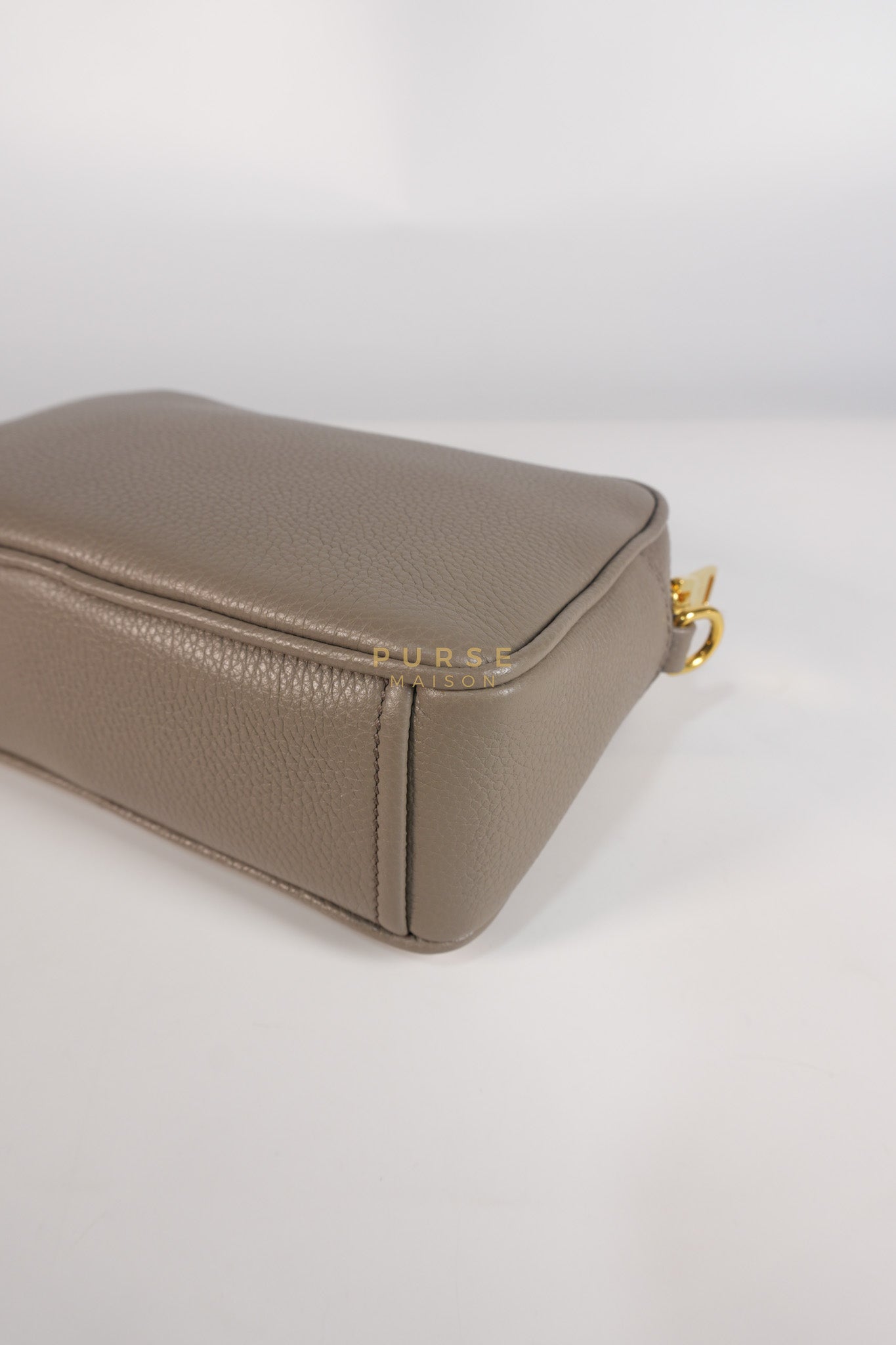Vitello Phoenix Camera Bag in Gray Calfskin Leather & Gold Hardware | Purse Maison Luxury Bags Shop