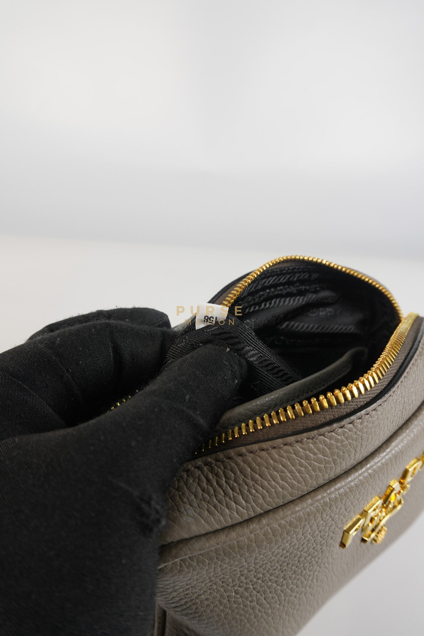 Vitello Phoenix Camera Bag in Gray Calfskin Leather & Gold Hardware | Purse Maison Luxury Bags Shop