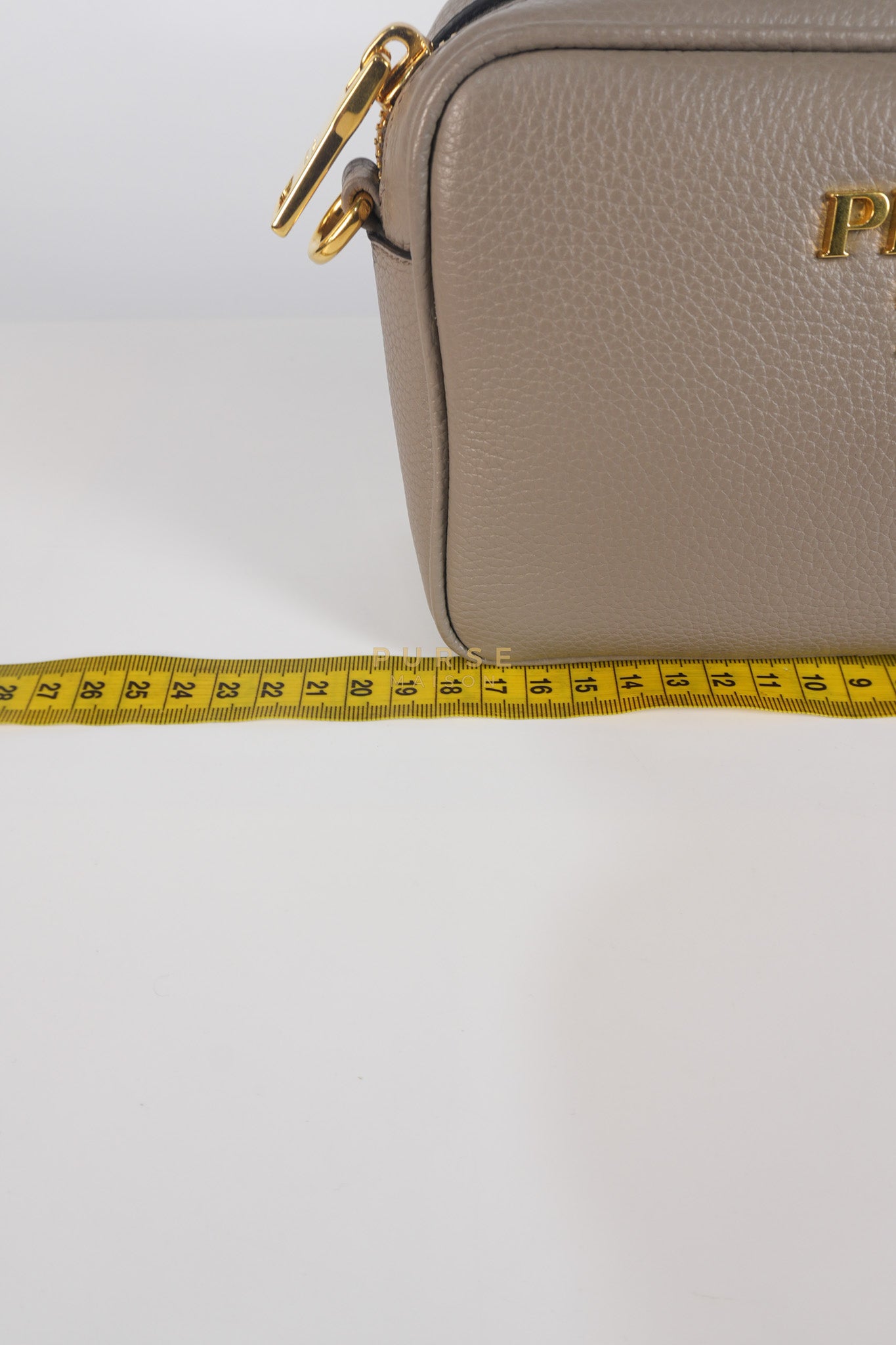 Vitello Phoenix Camera Bag in Gray Calfskin Leather & Gold Hardware | Purse Maison Luxury Bags Shop