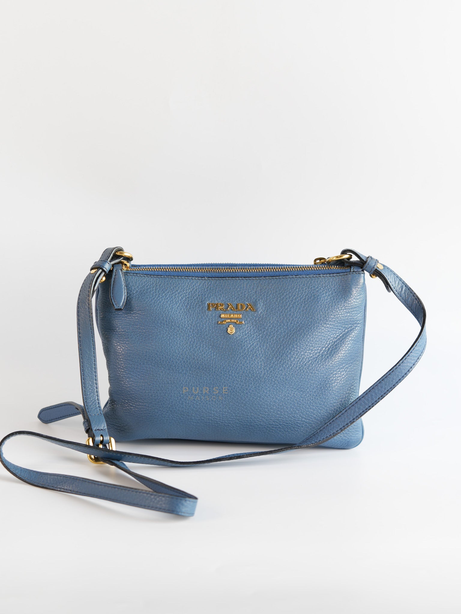 Vitello Phoenix Small Light Blue Leather Double-Zip Crossbody Bag | Purse Maison Luxury Bags Shop
