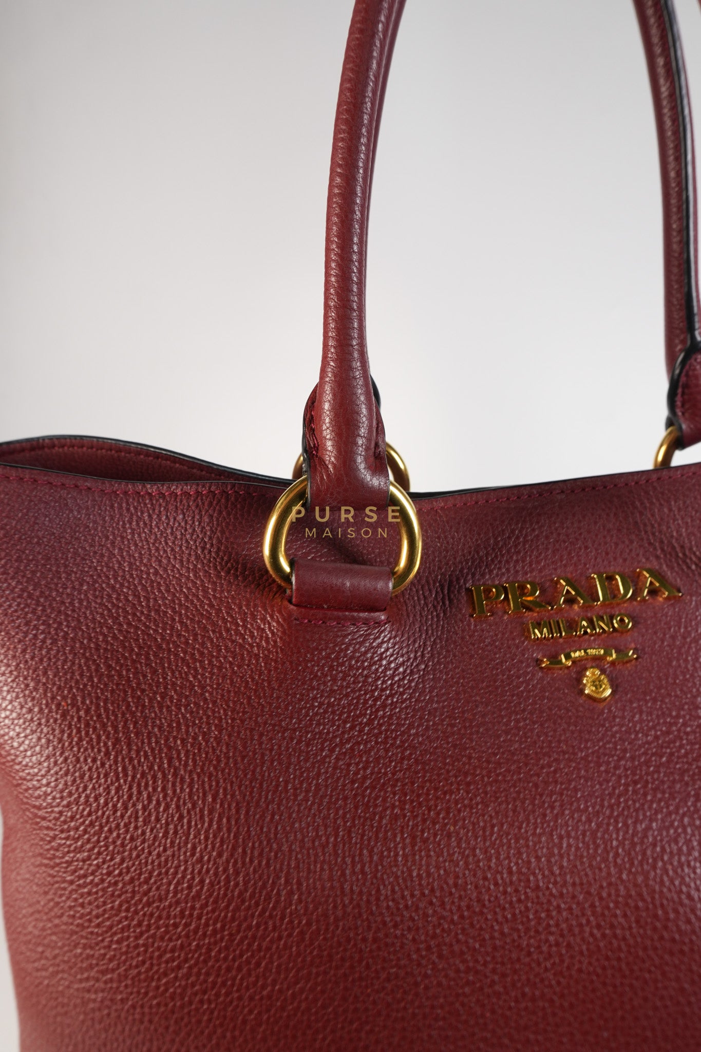 Vitello Tote Bag in Red Graine Calfskin Leather | Purse Maison Luxury Bags Shop