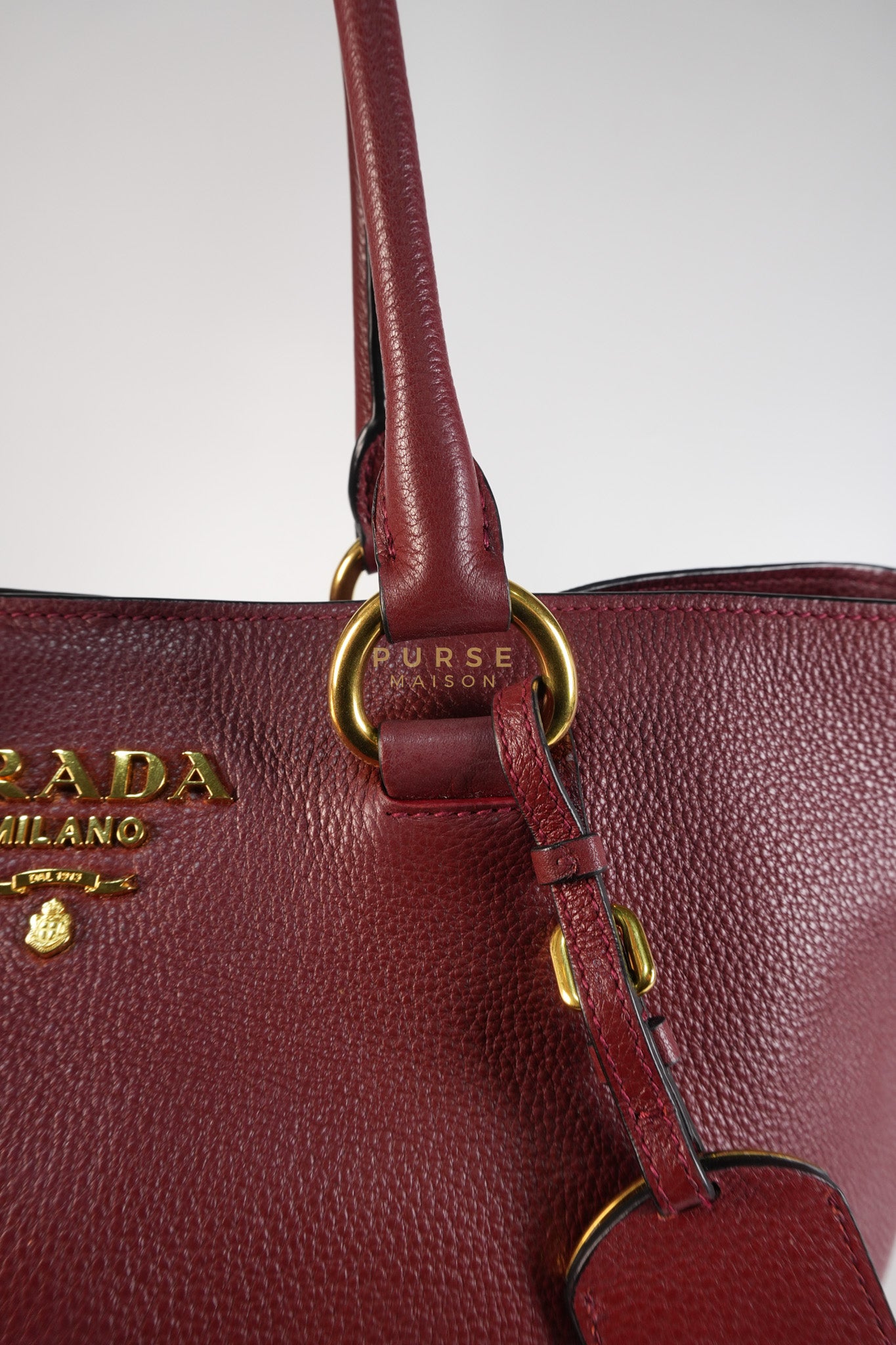 Vitello Tote Bag in Red Graine Calfskin Leather | Purse Maison Luxury Bags Shop