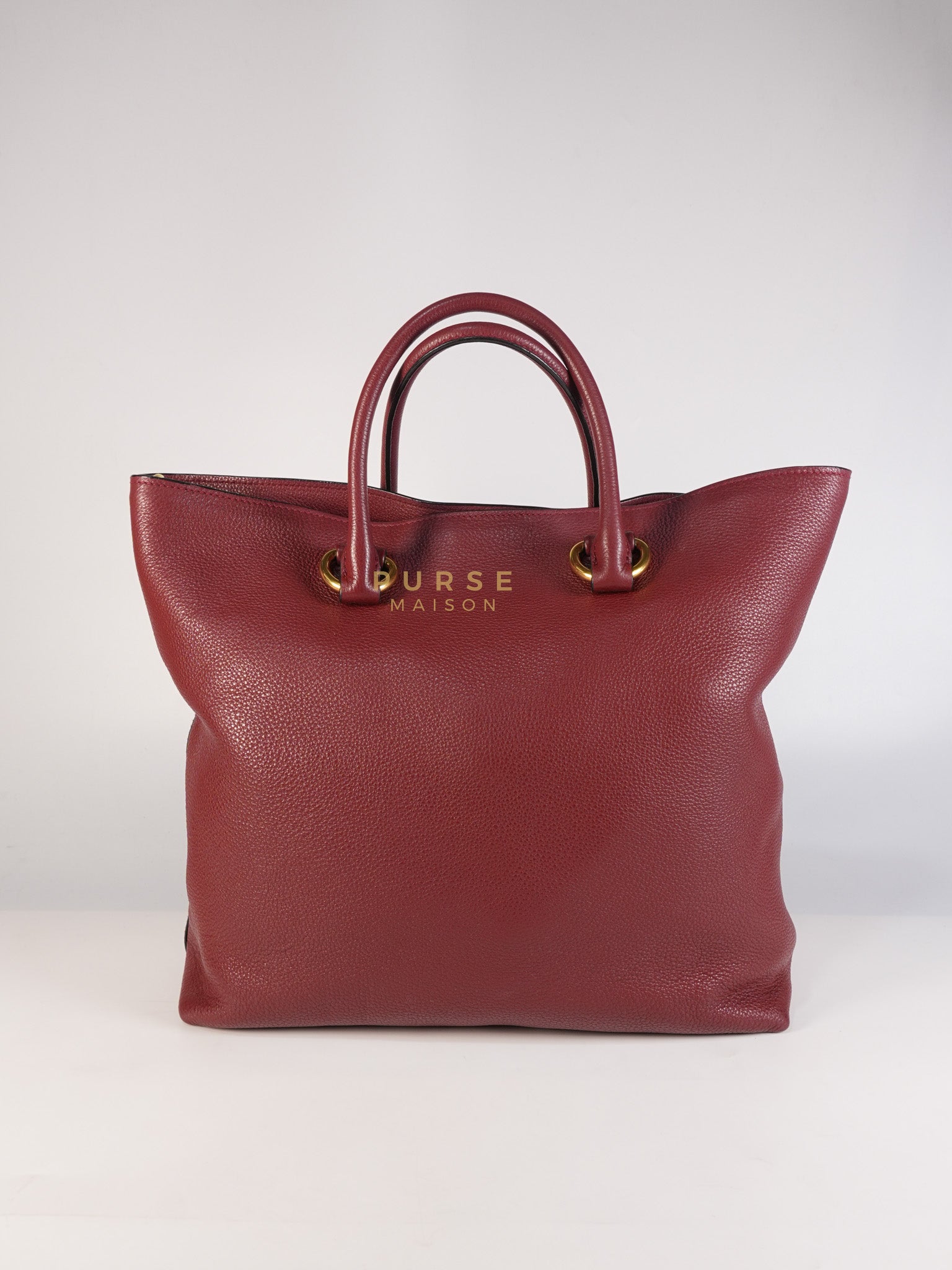 Vitello Tote Bag in Red Graine Calfskin Leather | Purse Maison Luxury Bags Shop