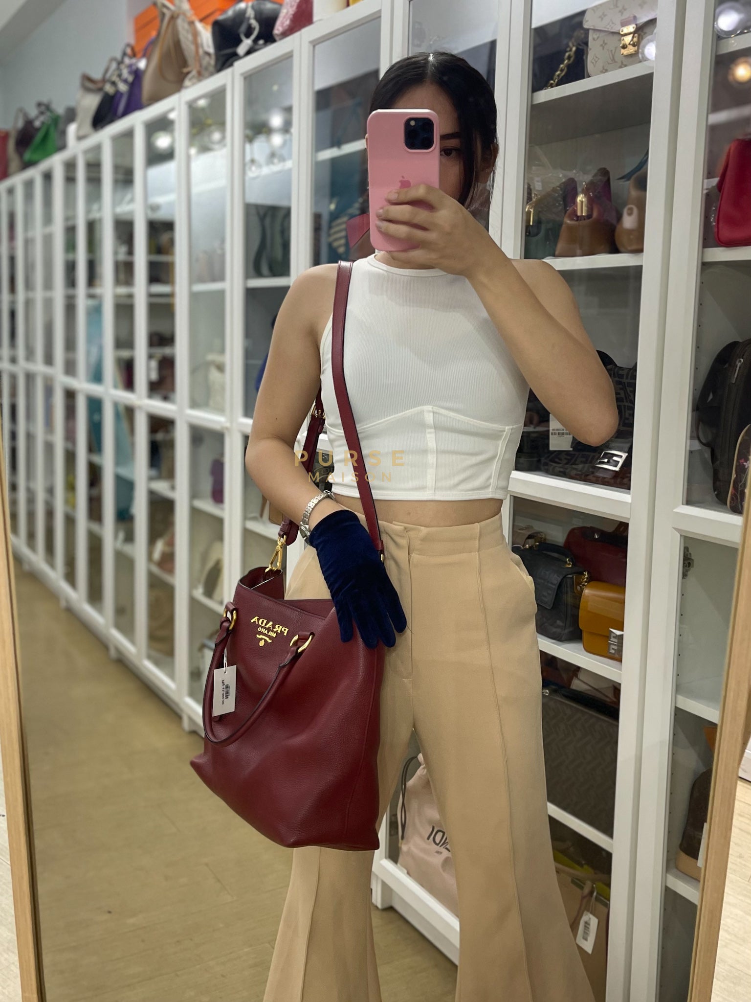Vitello Tote Bag in Red Grained Calfskin Leather | Purse Maison Luxury Bags Shop