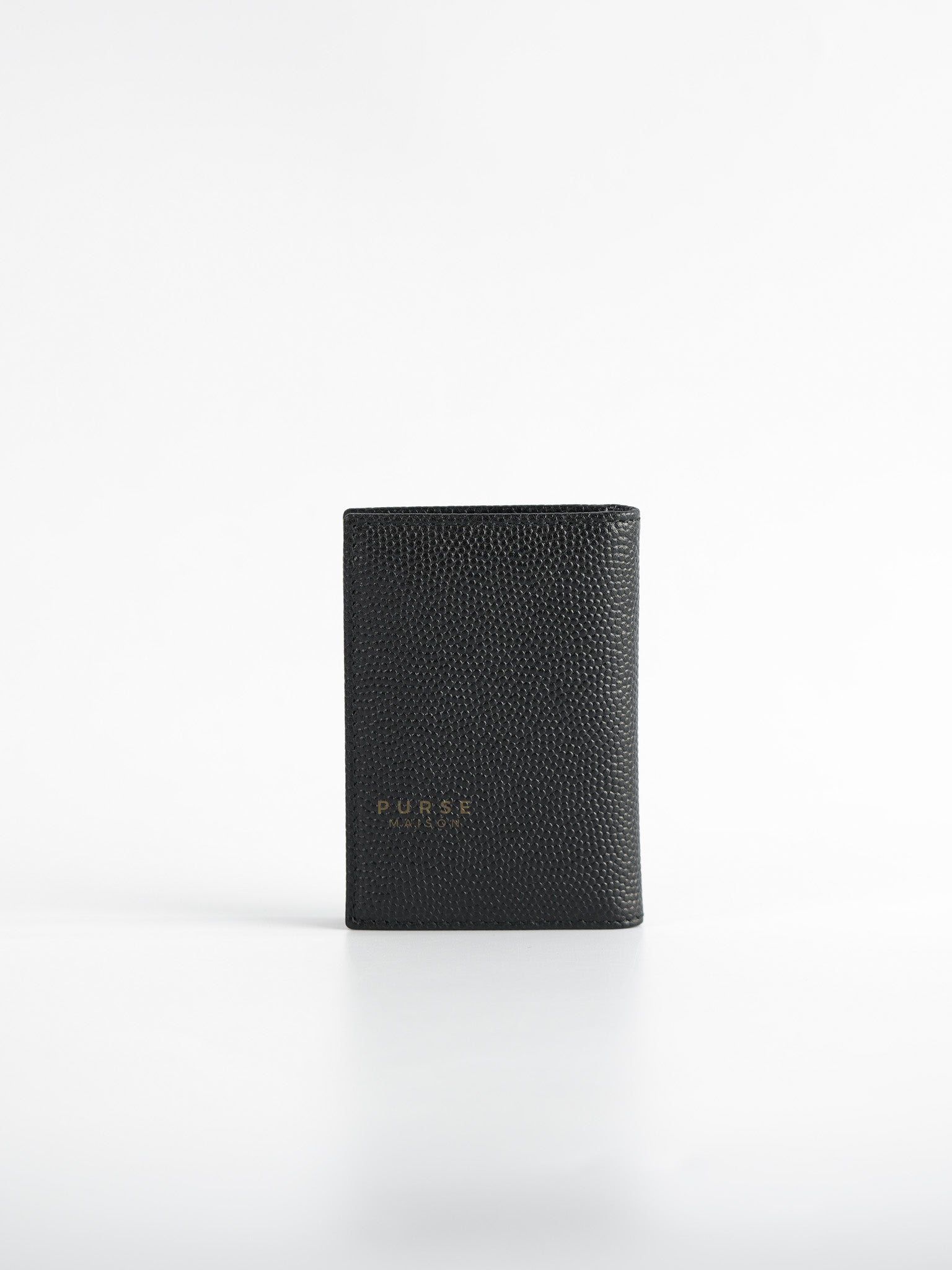 Vlogo Pebbled Calfskin Leather Card Holder in Nero | Purse Maison Luxury Bags Shop