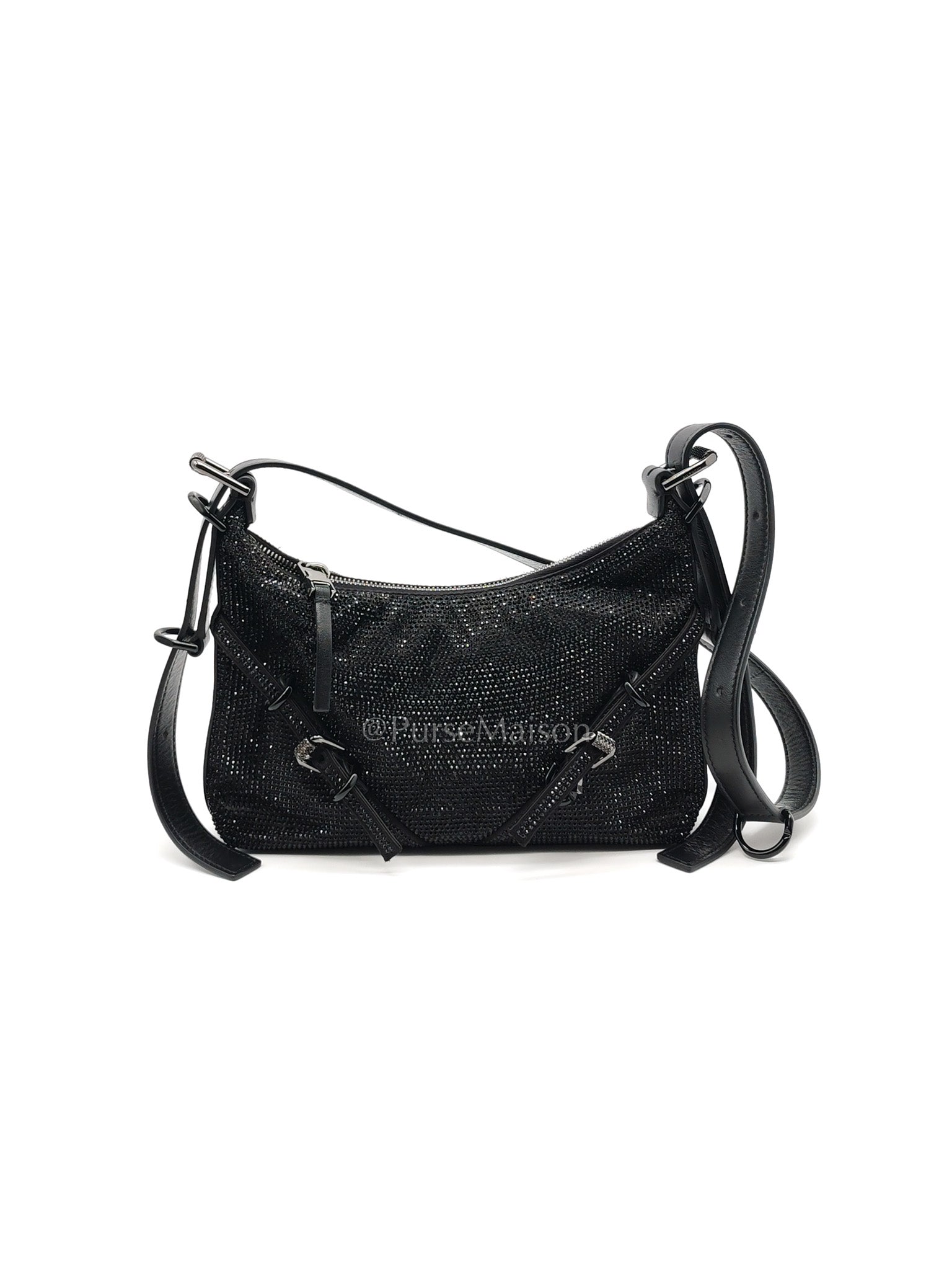 Vouyou Shoulder Bag in Black Satin with Rhinestone | Purse Maison Luxury Bags Shop