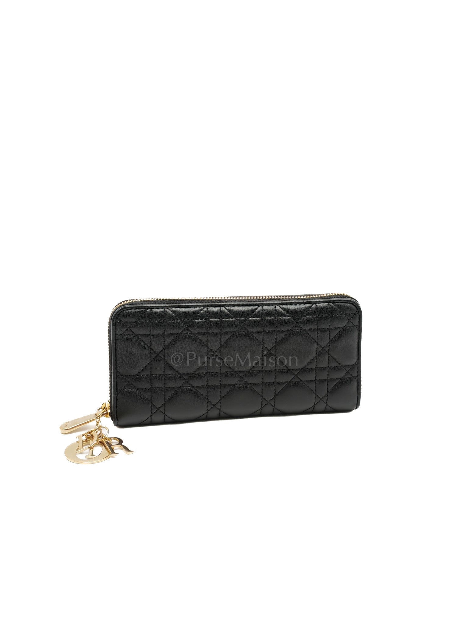 Voyaguer in Black Cannage Lambskin Leather Long Zip Wallet | Purse Maison Luxury Bags Shop