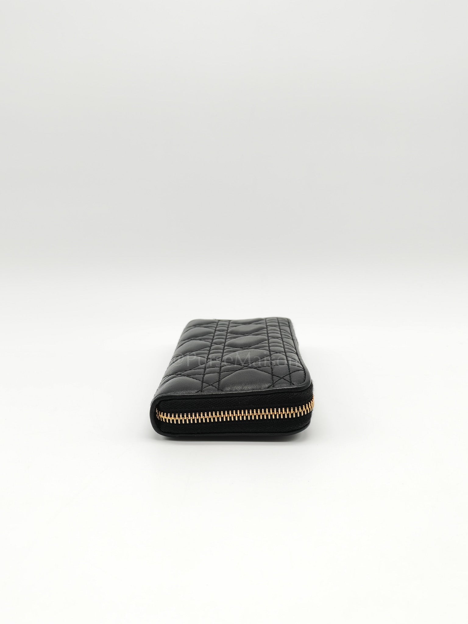 Voyaguer in Black Cannage Lambskin Leather Long Zip Wallet | Purse Maison Luxury Bags Shop