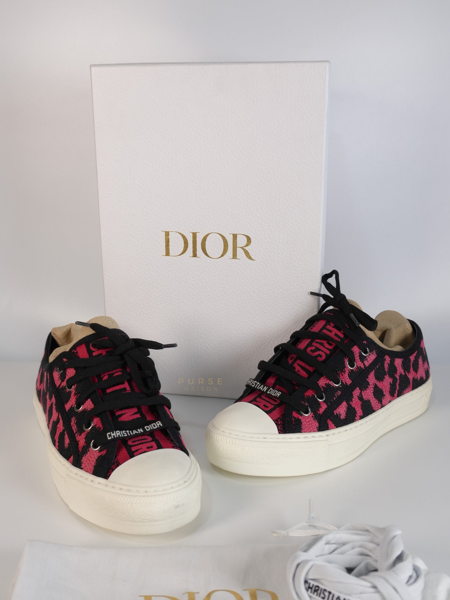 Walk'N Dior Black Pink Leopard Low Top Trainer Sneaker 38.5 EU (24cm) | Purse Maison Luxury Bags Shop