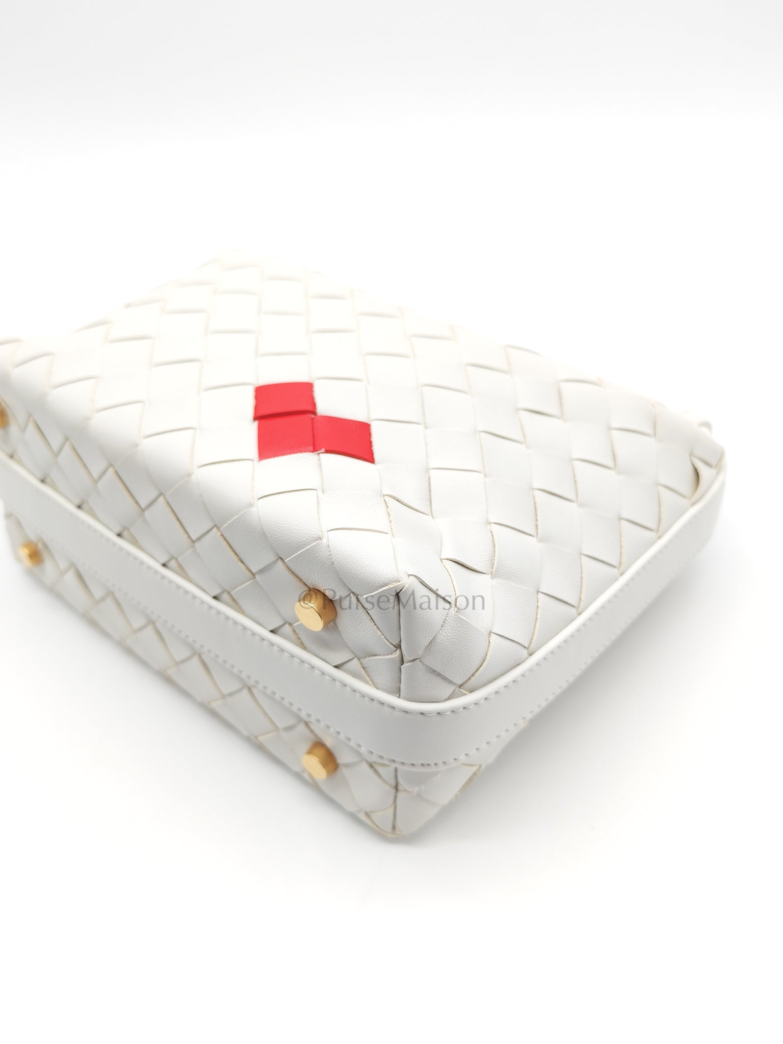 Wallace Hand Bag in Off White Nappa Intrecciato Leather | Purse Maison Luxury Bags Shop