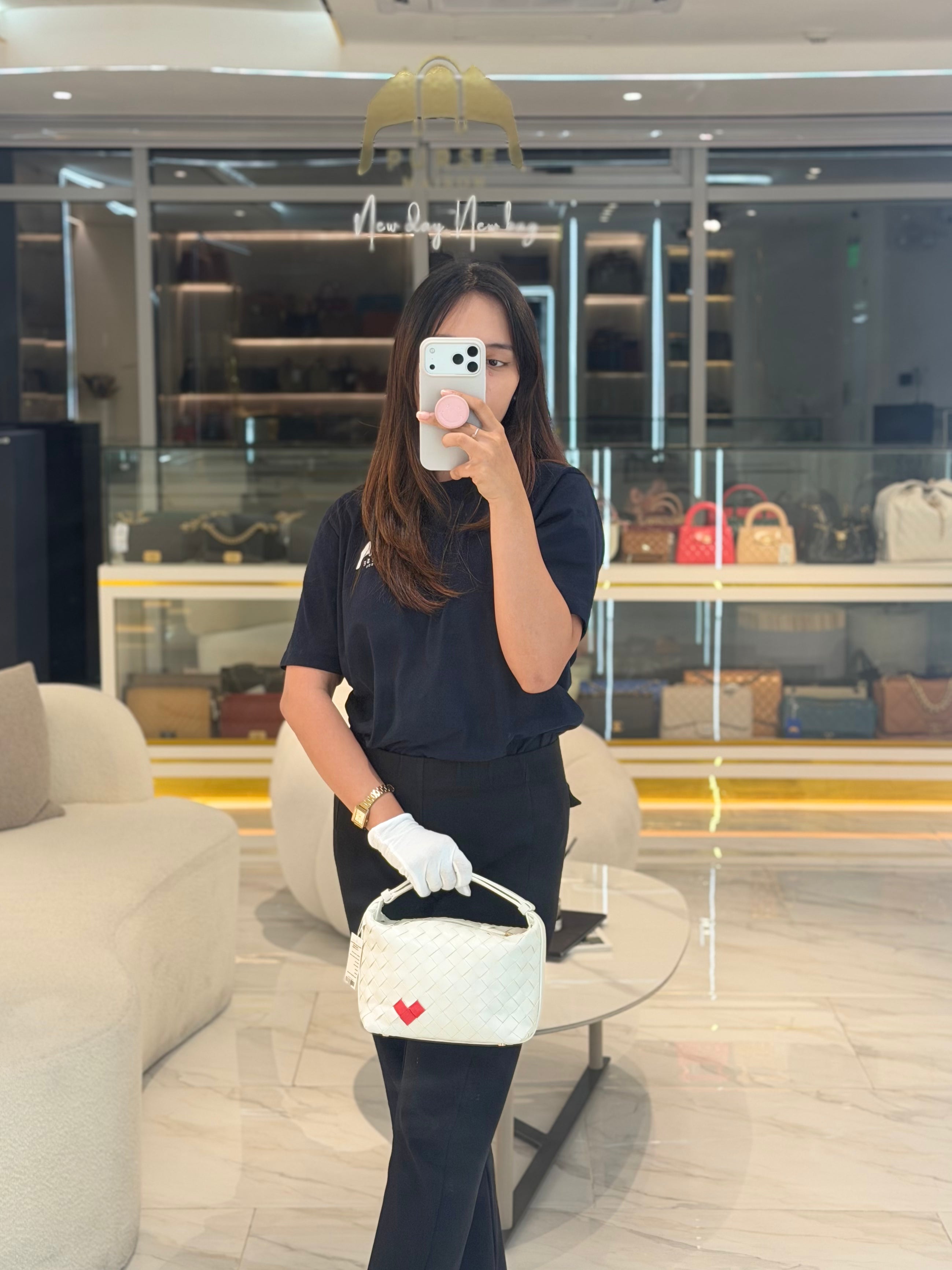 Wallace Hand Bag in Off White Nappa Intrecciato Leather | Purse Maison Luxury Bags Shop