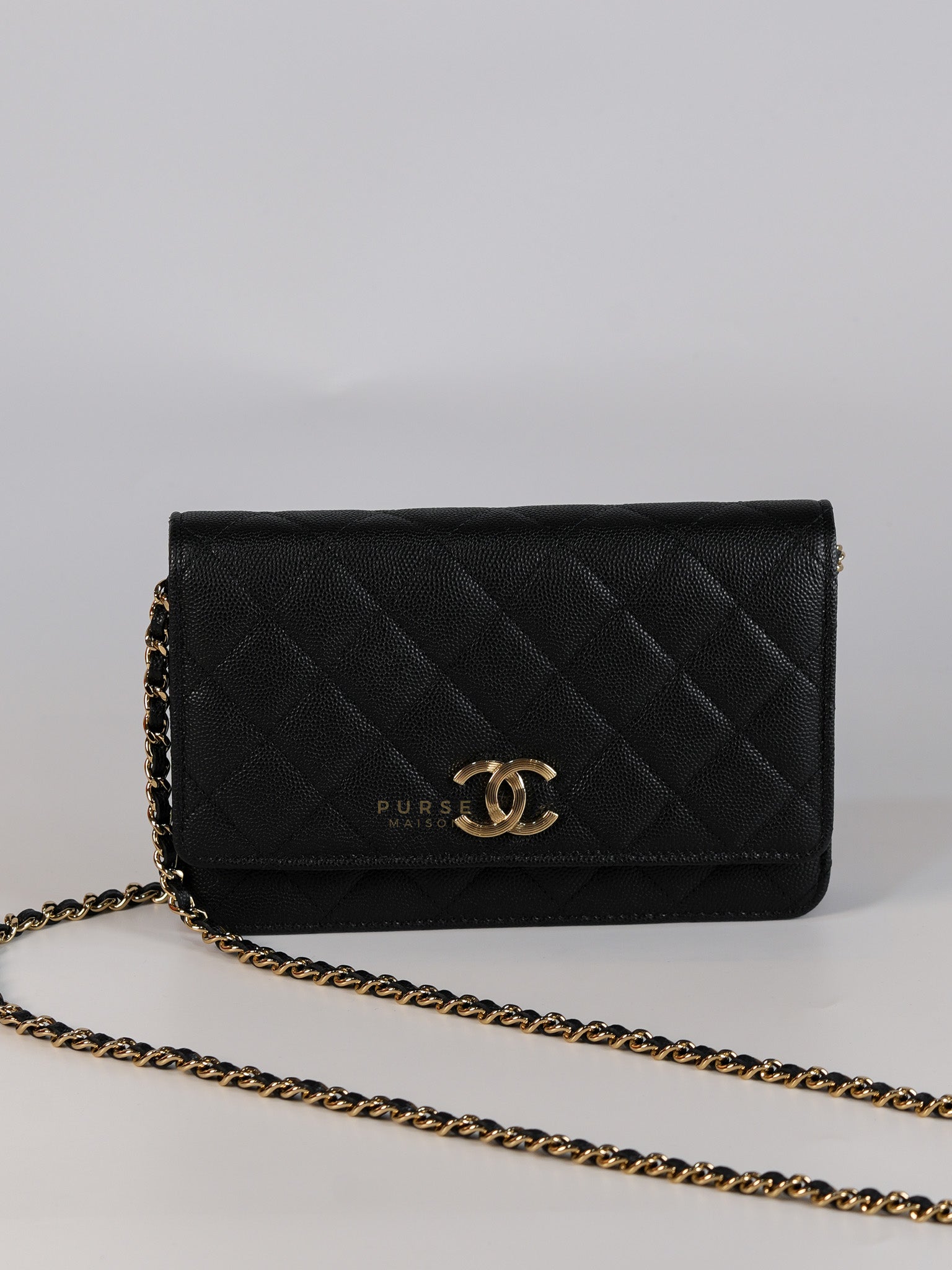 Wallet on Chain Small in Black Caviar Leather(Microchip) | Purse Maison Luxury Bags Shop