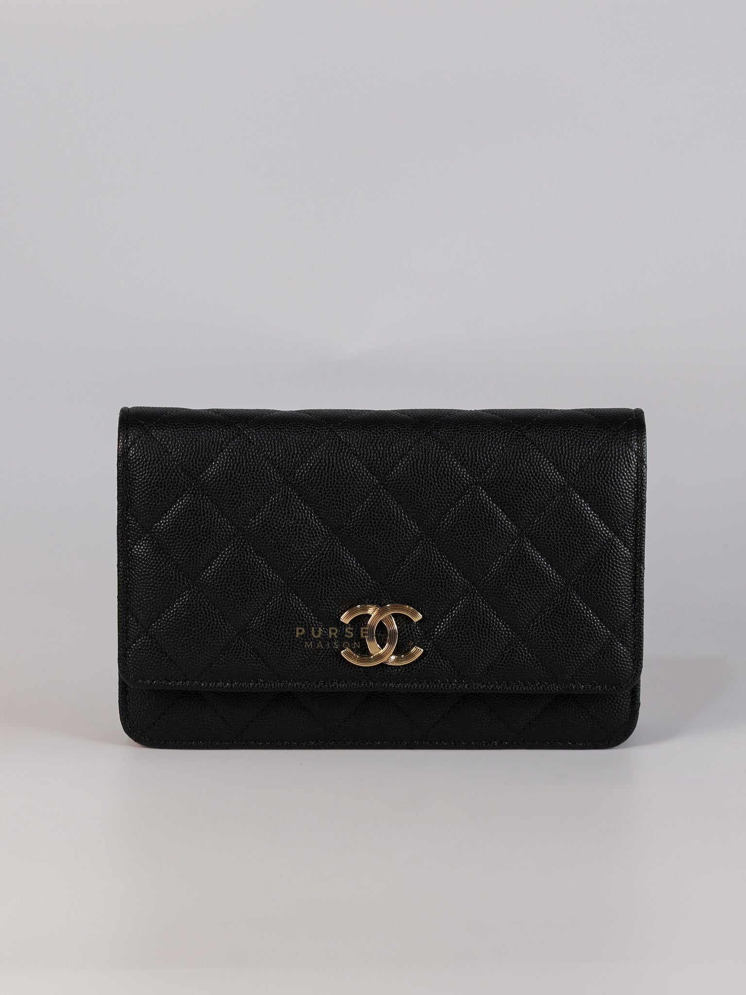 Wallet on Chain Small in Black Caviar Leather(Microchip) | Purse Maison Luxury Bags Shop