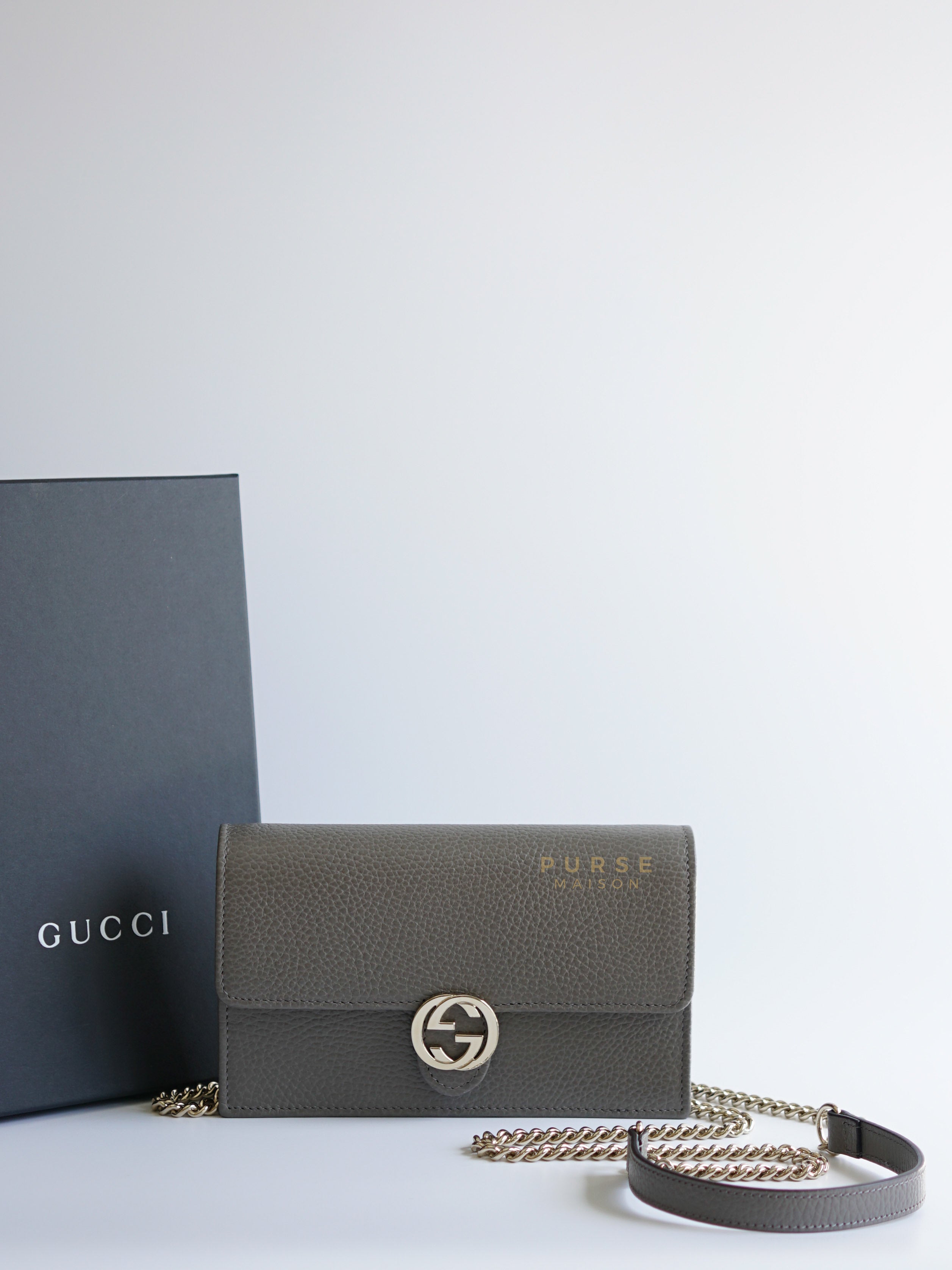 Wallet on Chain Grey Interlocking Leather Crossbody Bag | Purse Maison Luxury Bags Shop