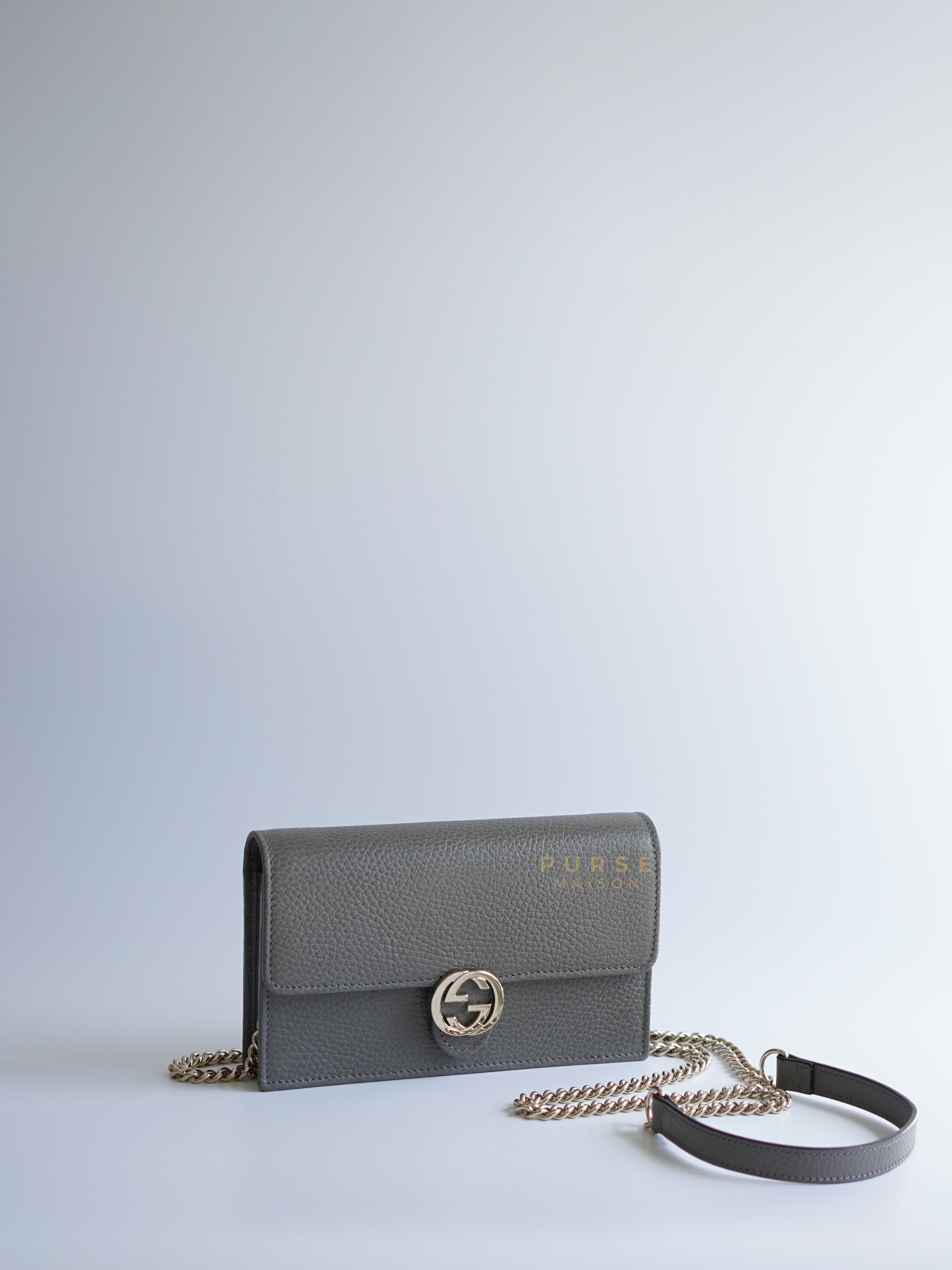 Wallet on Chain Grey Interlocking Leather Crossbody Bag | Purse Maison Luxury Bags Shop