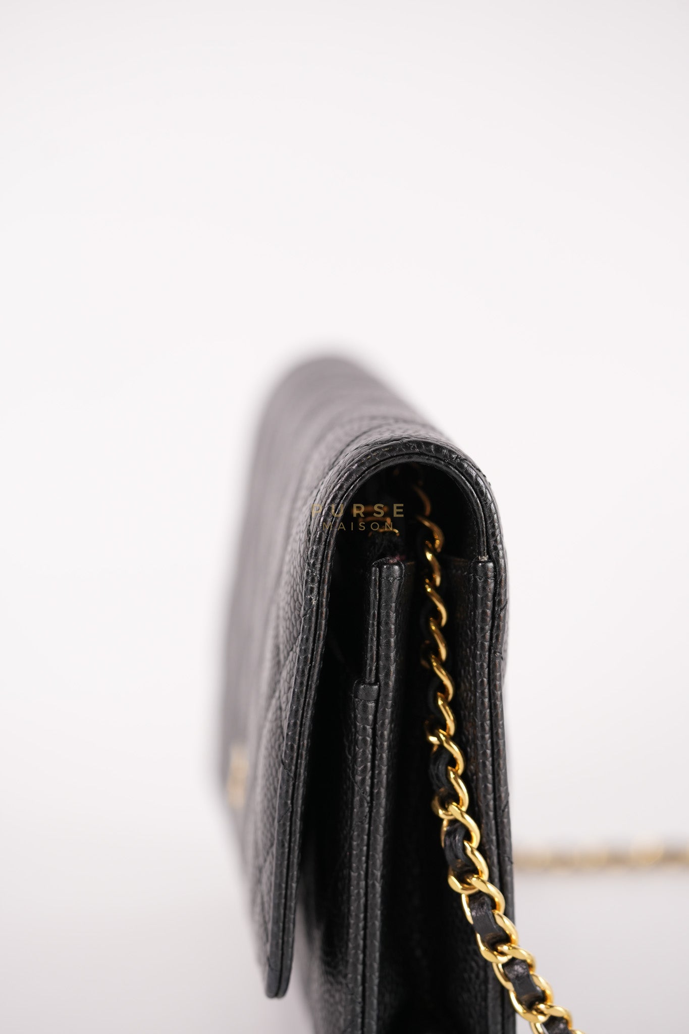 Wallet On Chain in Black Caviar Leather Gold Hardware (Microchip) | Purse Maison Luxury Bags Shop