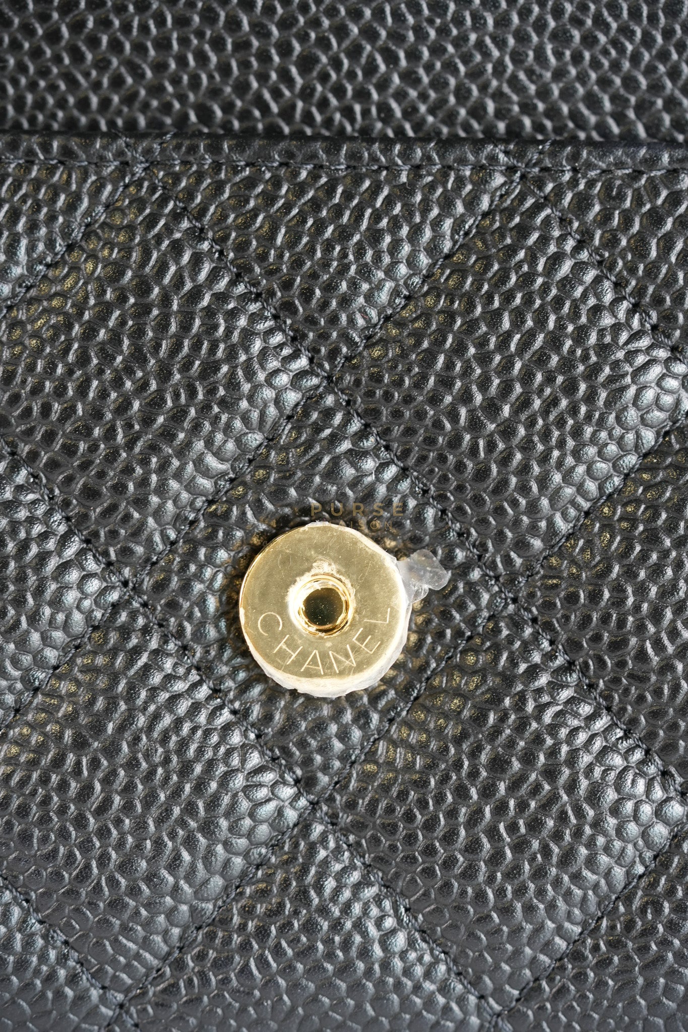 Wallet On Chain in Black Caviar Leather Gold Hardware (Microchip) | Purse Maison Luxury Bags Shop