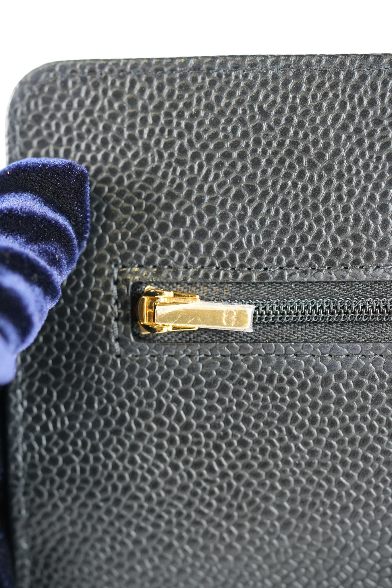 Wallet On Chain in Black Caviar Leather Gold Hardware (Microchip) | Purse Maison Luxury Bags Shop