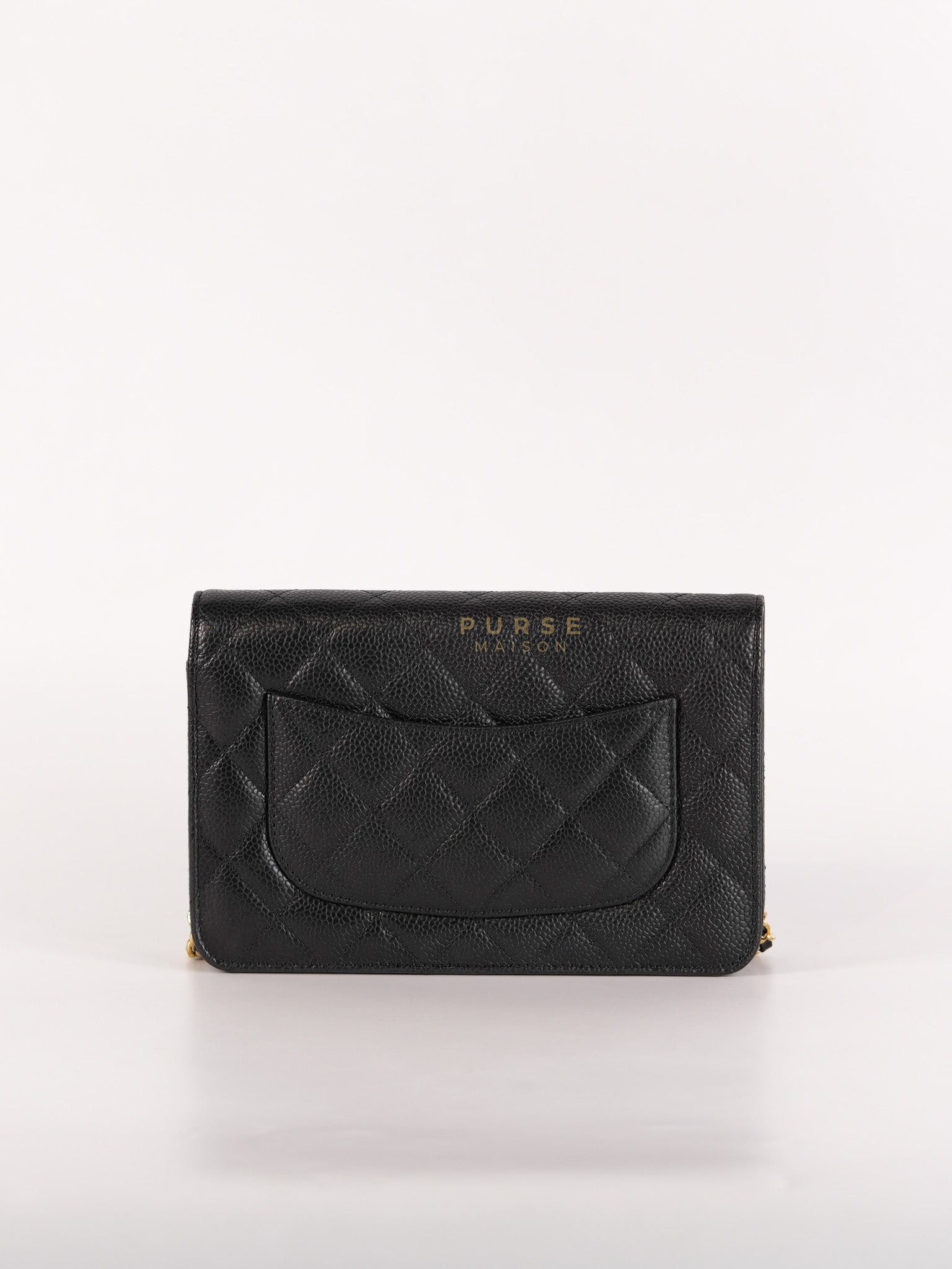 Wallet On Chain in Black Caviar Leather Gold Hardware (Microchip) | Purse Maison Luxury Bags Shop