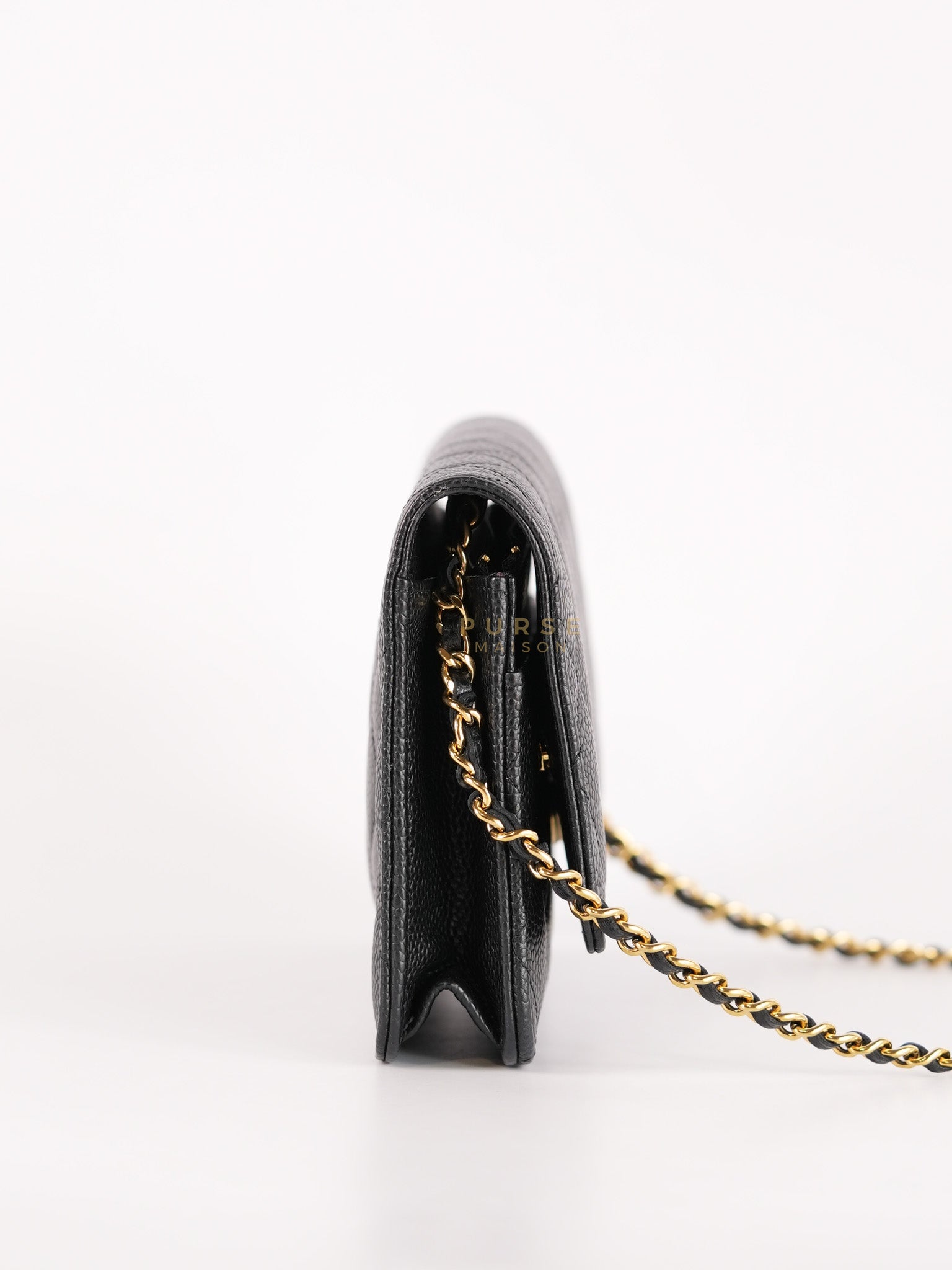Wallet On Chain in Black Caviar Leather Gold Hardware (Microchip) | Purse Maison Luxury Bags Shop