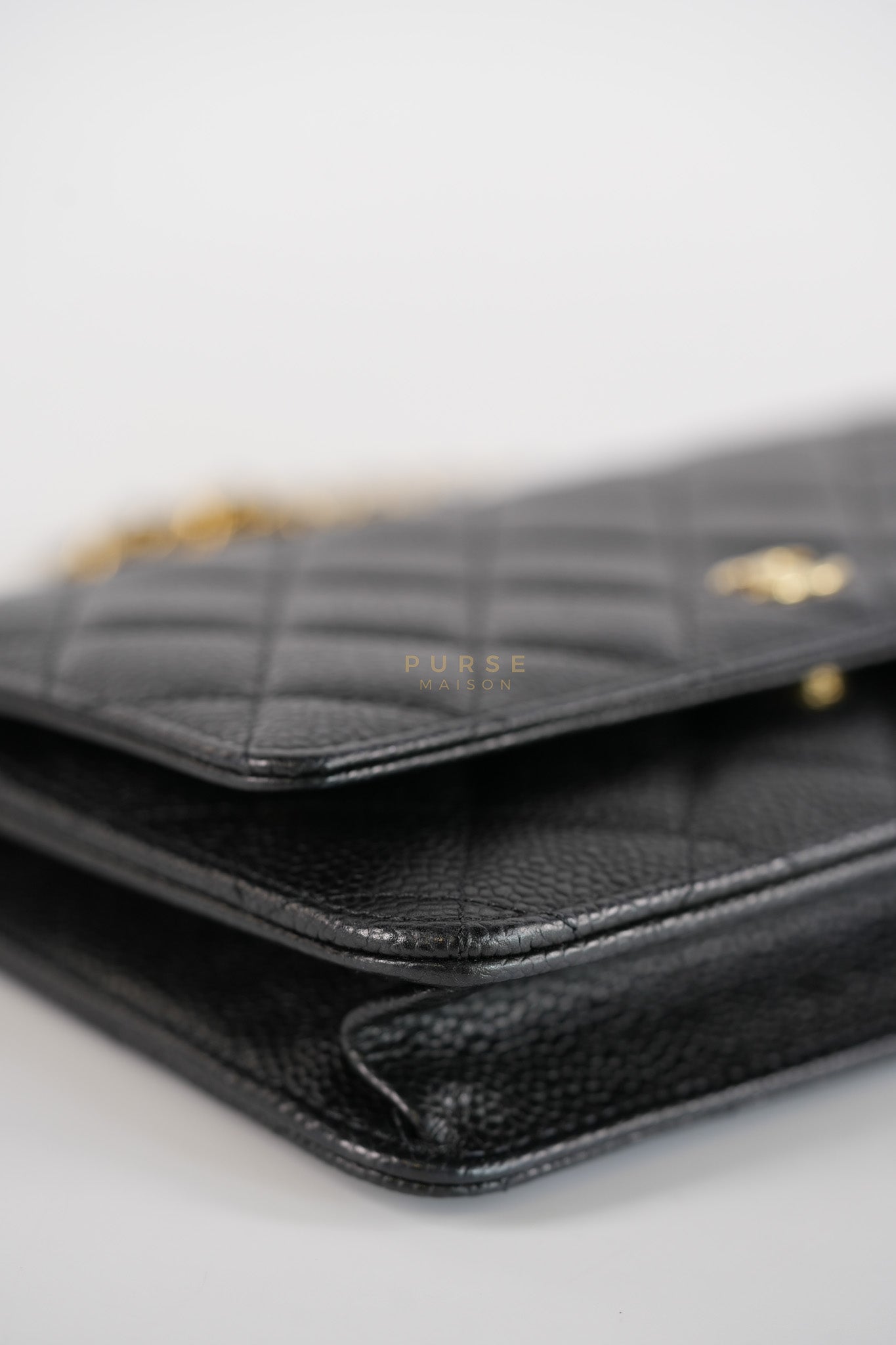 Wallet On Chain in Black Caviar Leather Gold Hardware (Microchip) | Purse Maison Luxury Bags Shop