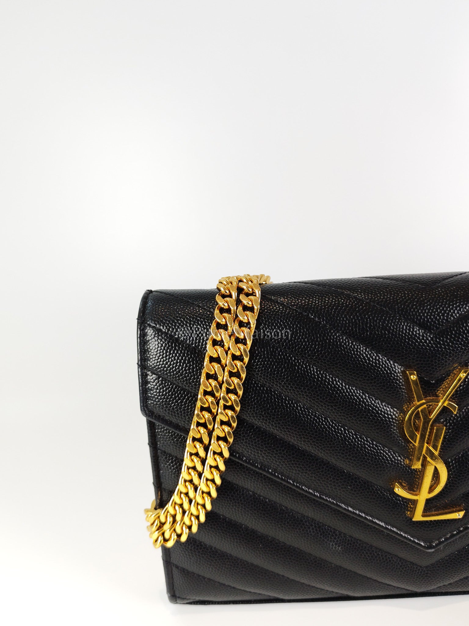 Wallet on Chain in Black Chevron Matelasse Leather & Gold Hardware | Purse Maison Luxury Bags Shop